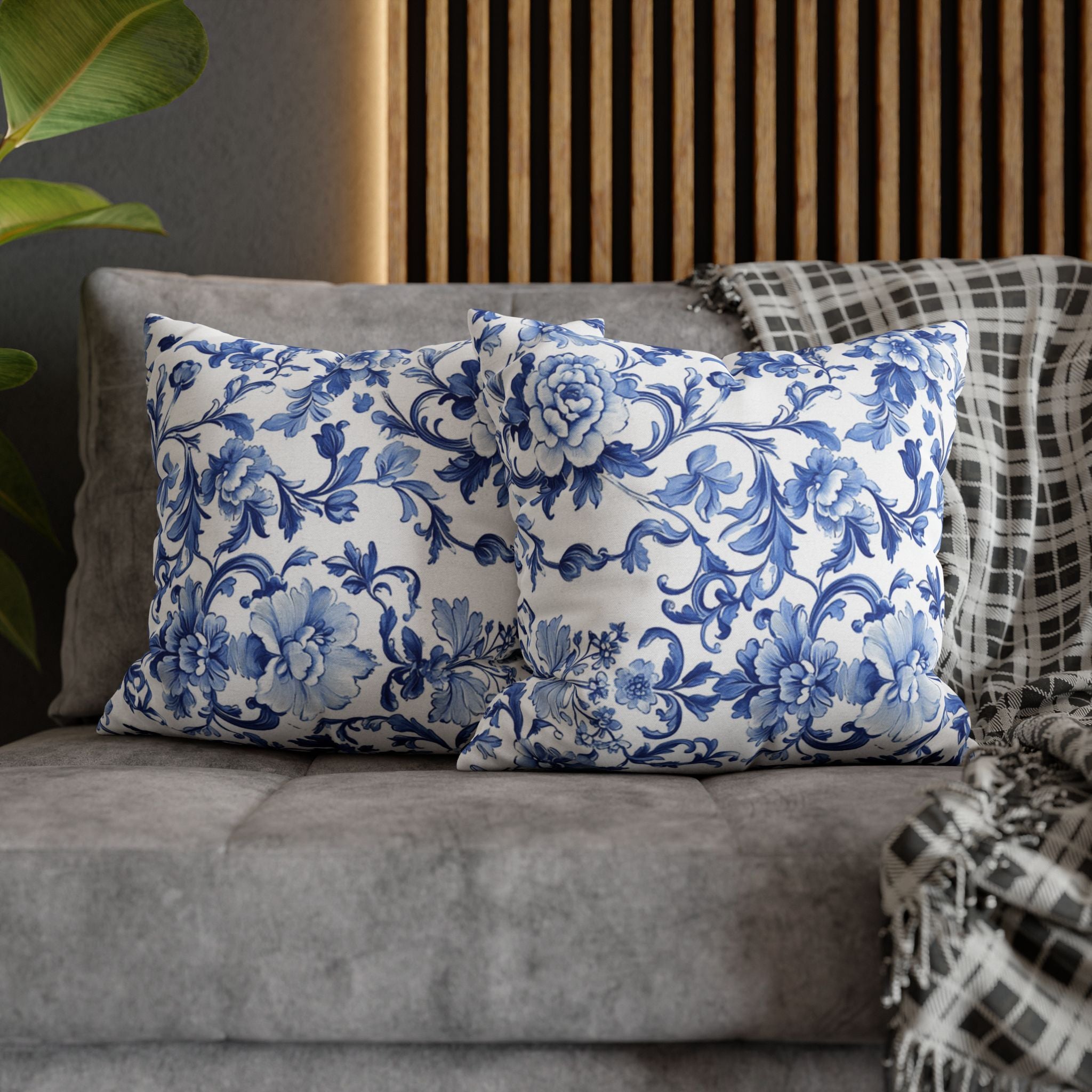 BLUESKYDEZIGN Blue Tie Dye Mandala Pillow Cover - Coastal Boho Decor
