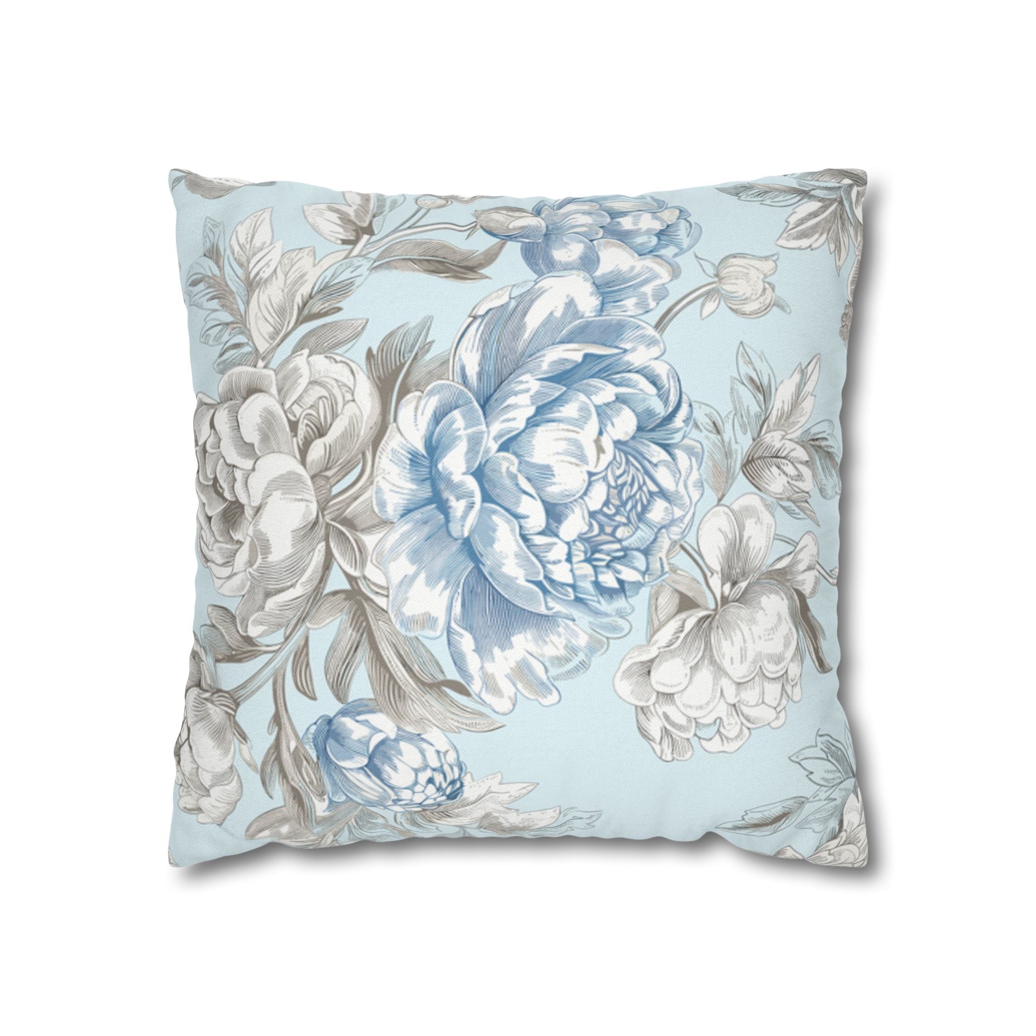 Light Blue Floral Throw Pillowcasу – Elegant Botanical Cushion for Sofa or Bedroom Home Decor, housewarming, cottage core
