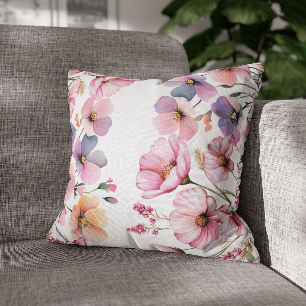 Spring Floral Pillowcase 1piece, Pink & Purple Blossom Design, Polyester Cushion Cover, Elegant Spring Home Decor