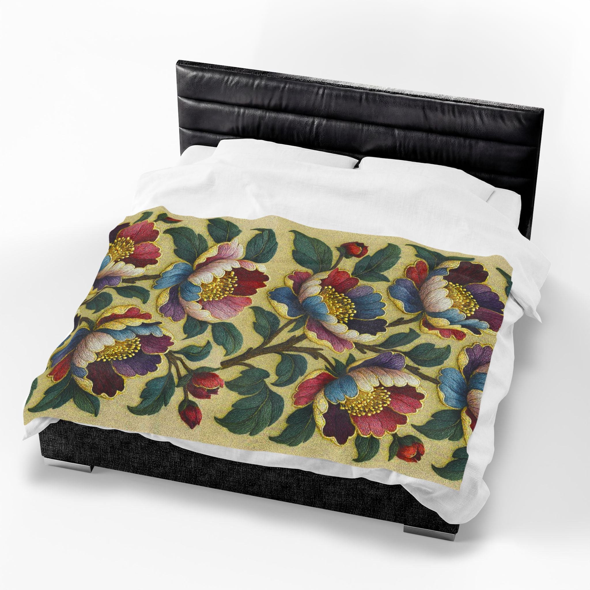 Petrykivka Bloom Blanket | Ukrainian Folk Art Floral Velveteen Throw