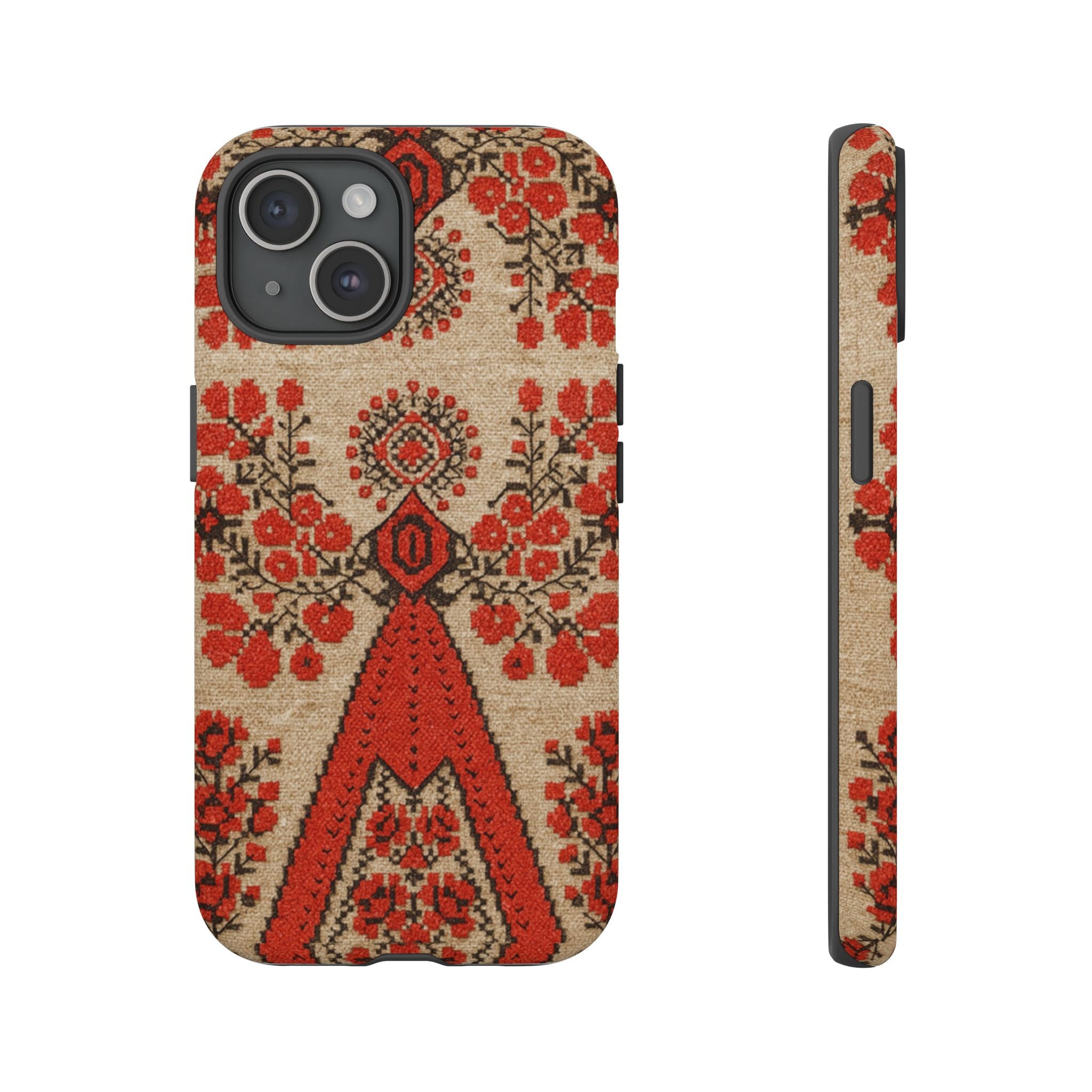 Ukrainian Embroidery Phone Case • Red Black Folk Pattern • Protective Cover with Traditional Berehynia Floral Motifs