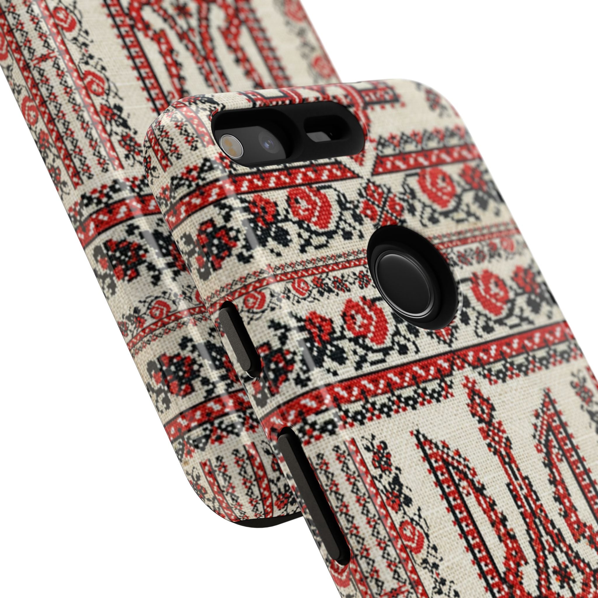 Ukrainian Trident Embroidery Phone Case • Red Black Trident Pattern • Protective Folk Art Cover for iPhone & Samsung