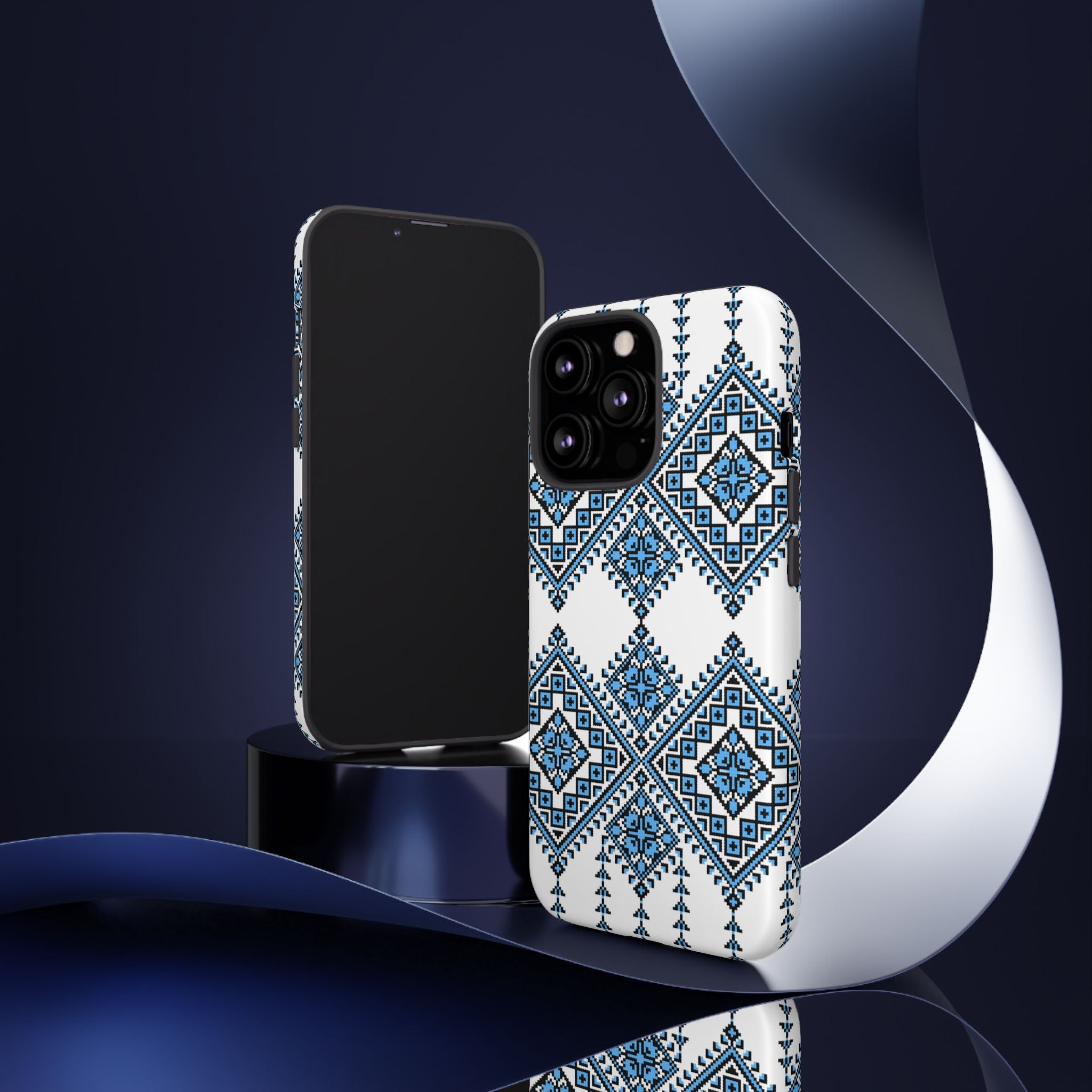 Blue Ukrainian traditional  Geometric Folk Pattern phone case, Tough Cases