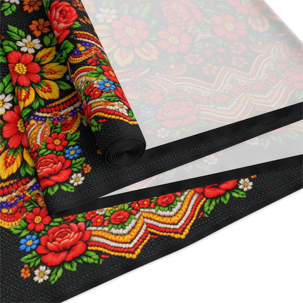 Mother's Bloom Floral Table Runner | Ukrainian Heritage Style Folk Art Decor | Vintage Slavic Flower Table Topper | Boho Farmhouse Kitchen Gift