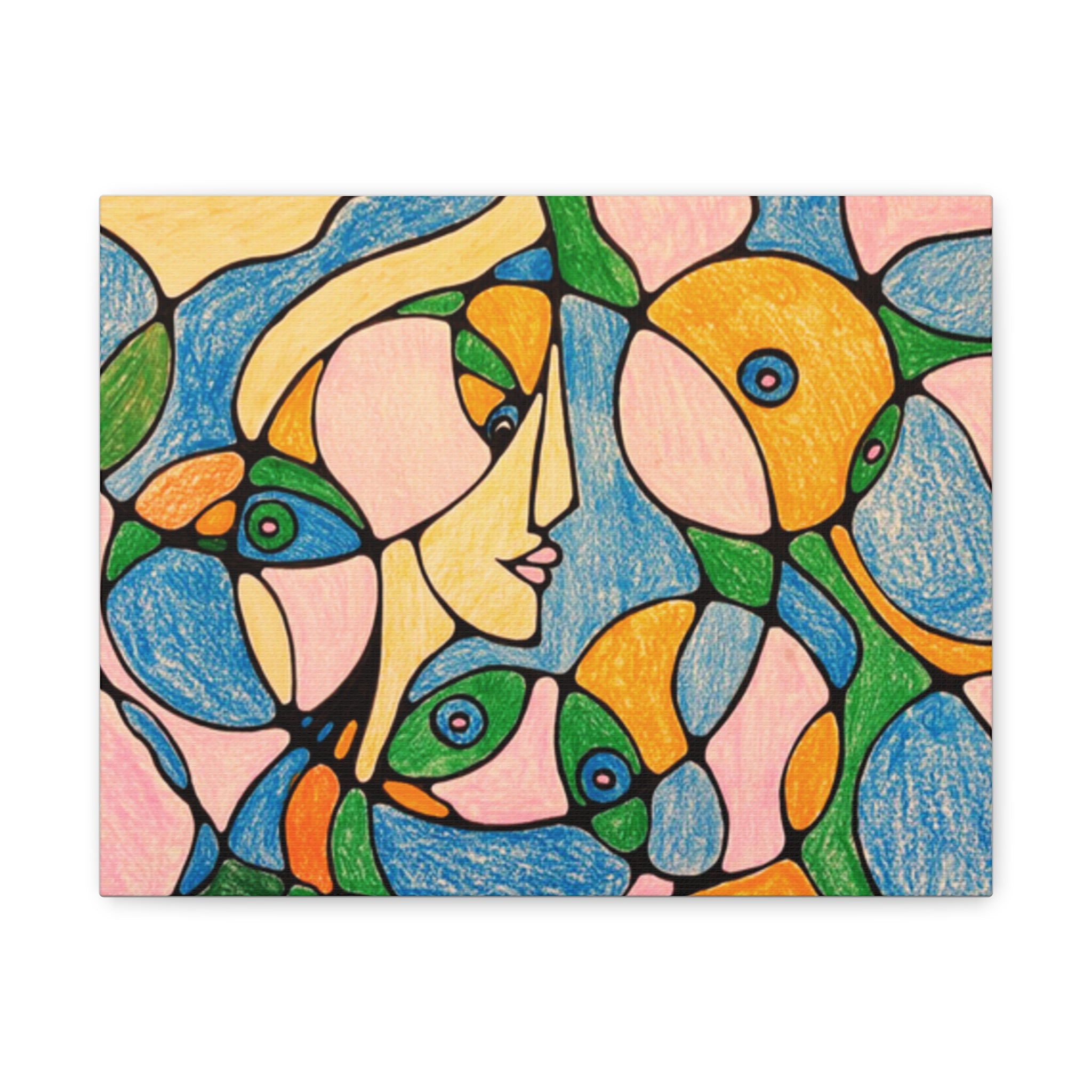 Abstract Colorful Faces Canvas Art, Vibrant Modern Wall Decor, Surreal Cubist Style Matte Print, Stretched 1.25" Ready to Hang