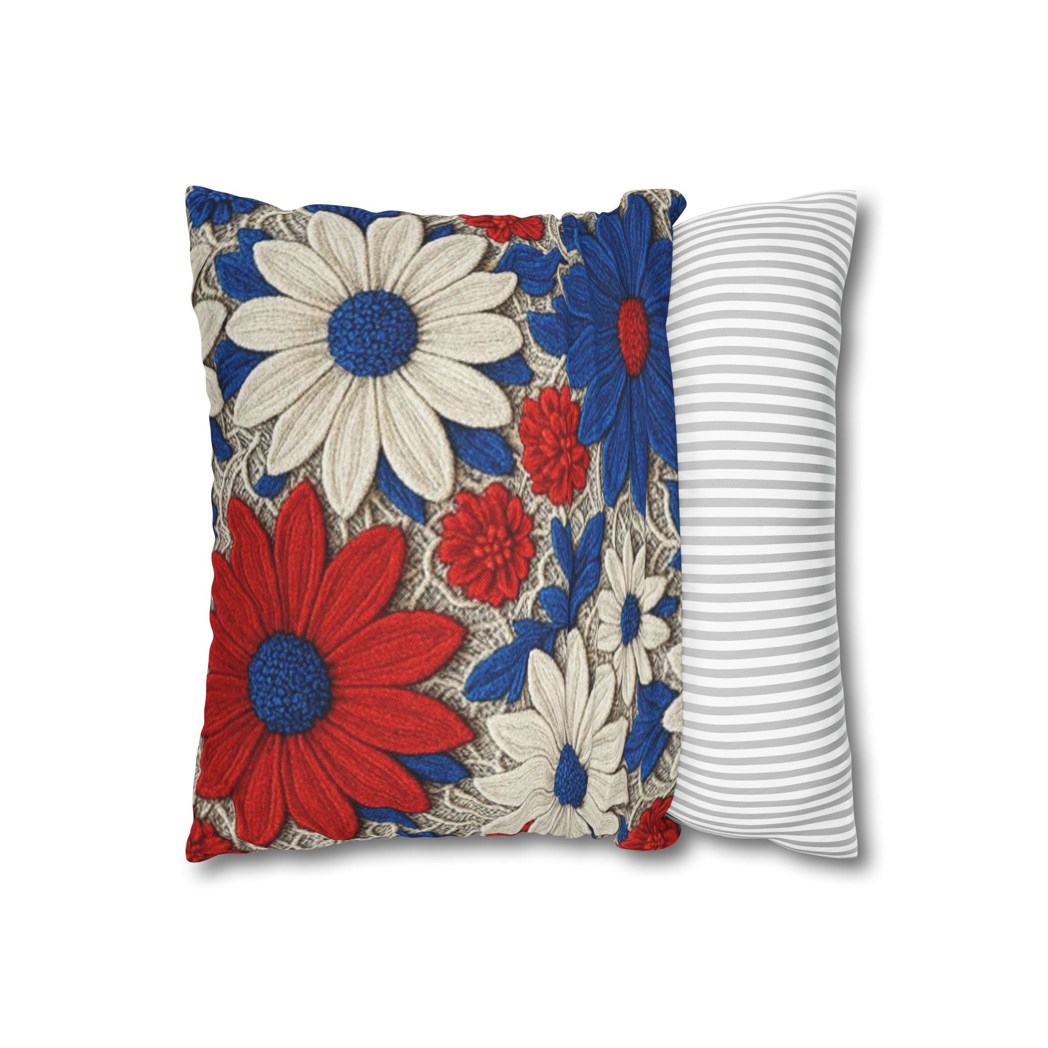 Red White Blue Daisy Pillowcase — Patriotic Floral Decorative Pillow Cover | BLUESKYDEZIGN