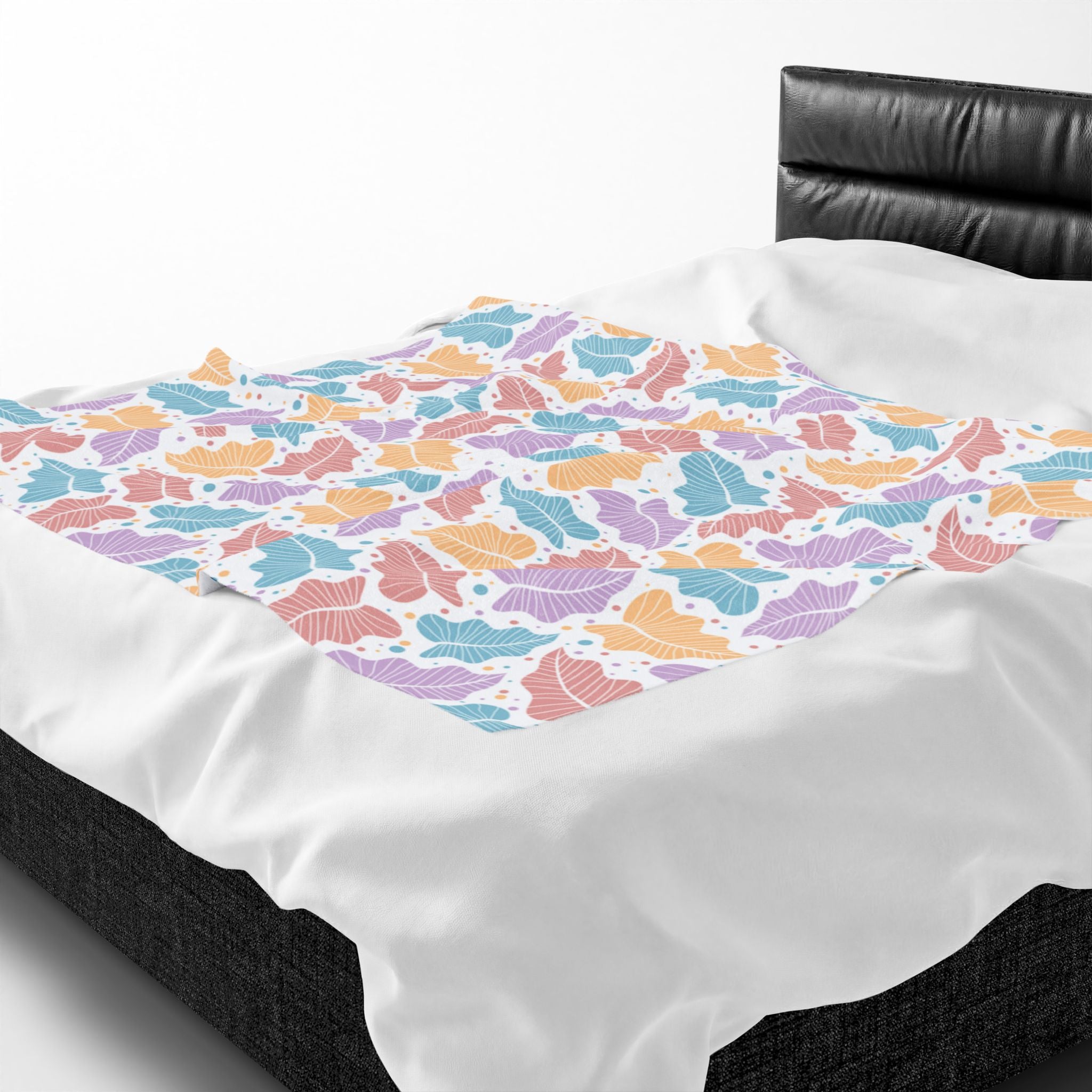 Pastel Leaf Plush Blanket