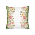 Spring Floral Pillowcase 1piece, Polyester Cushion Cover, Green Grass Border with Pink  White Flowers, Spring Home Decor