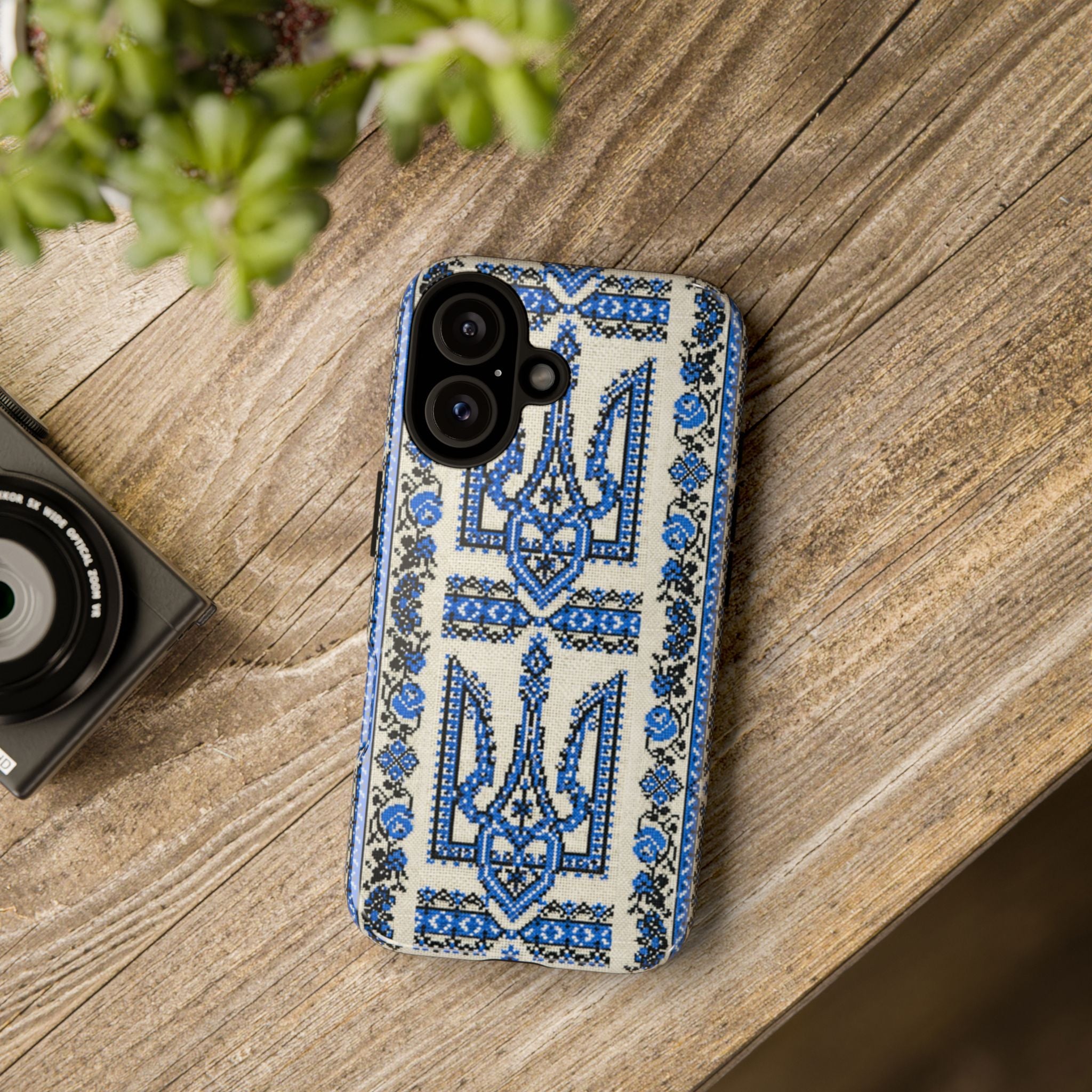 Ukrainian Trident Blue Tough Phone Case | Tryzub Folk Art | iPhone & Samsung
