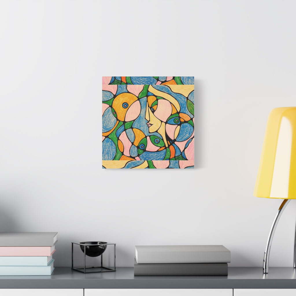 Abstract Colorful Faces Canvas Art, Vibrant Modern Wall Decor, Surreal Cubist Style Matte Print, Stretched 1.25" Ready to Hang