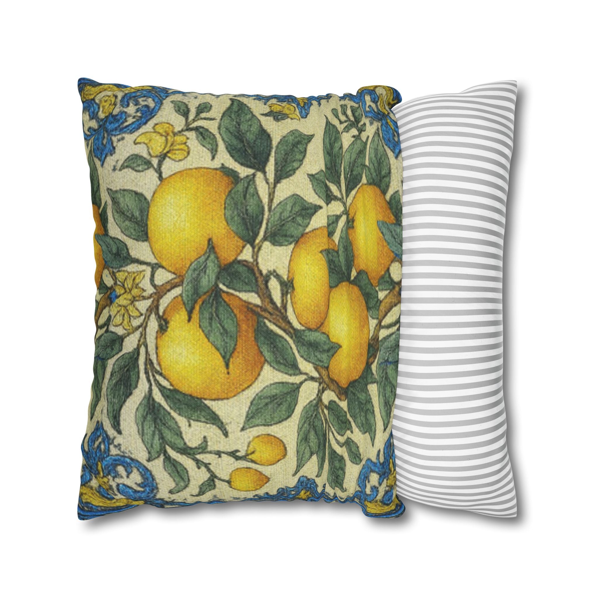 Citrus Riviera Orange & Lemon Branch Pillow Cover – Mediterranean Botanical Cushion Case | William Morris Style