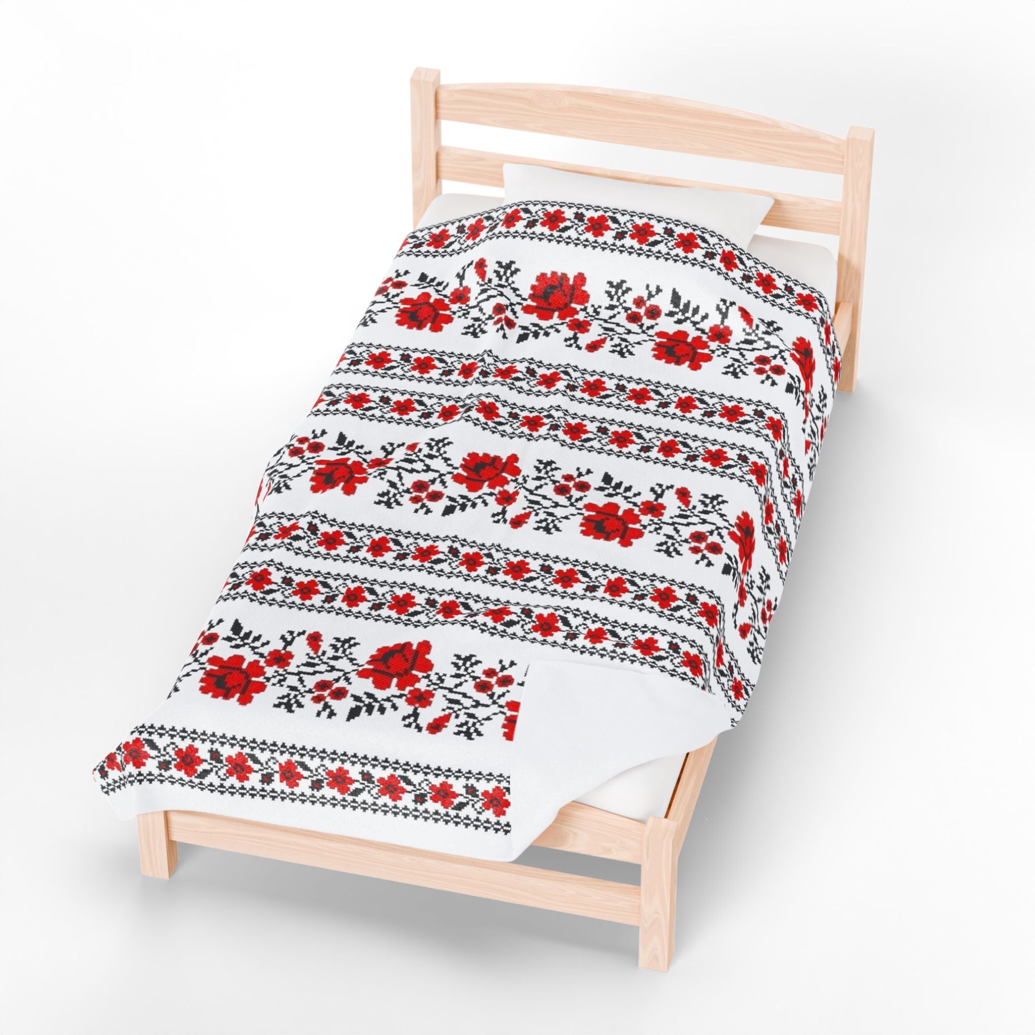 Red Rose Floral Pattern Velveteen Plush Blanket | Striped Botanical Throw