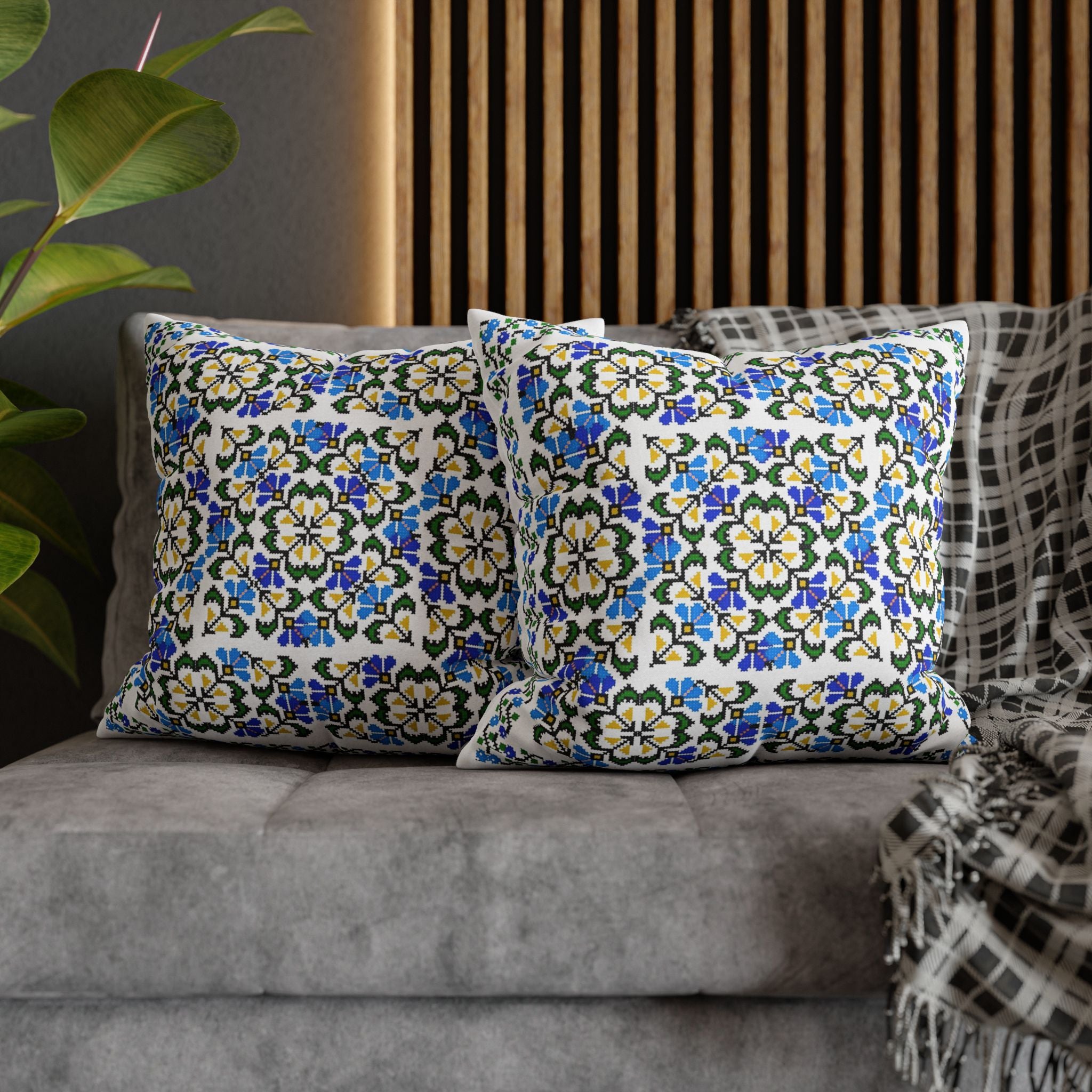Ukrainian Blue Floral Pillowcase - Folk Tile Pattern, Slavic Heritage Home Decor, Cottagecore Accent Pillow Cover, Family Collection Gift