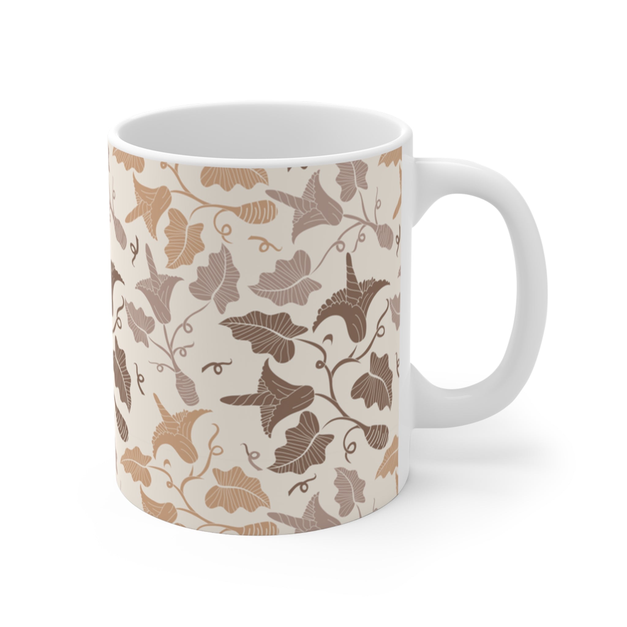 Leaf Pattern Mug, Botanical beige Leaves Ceramic Coffee Cup, Home Decor, Gift for parents housewarming, cottage core, 11oz Mug