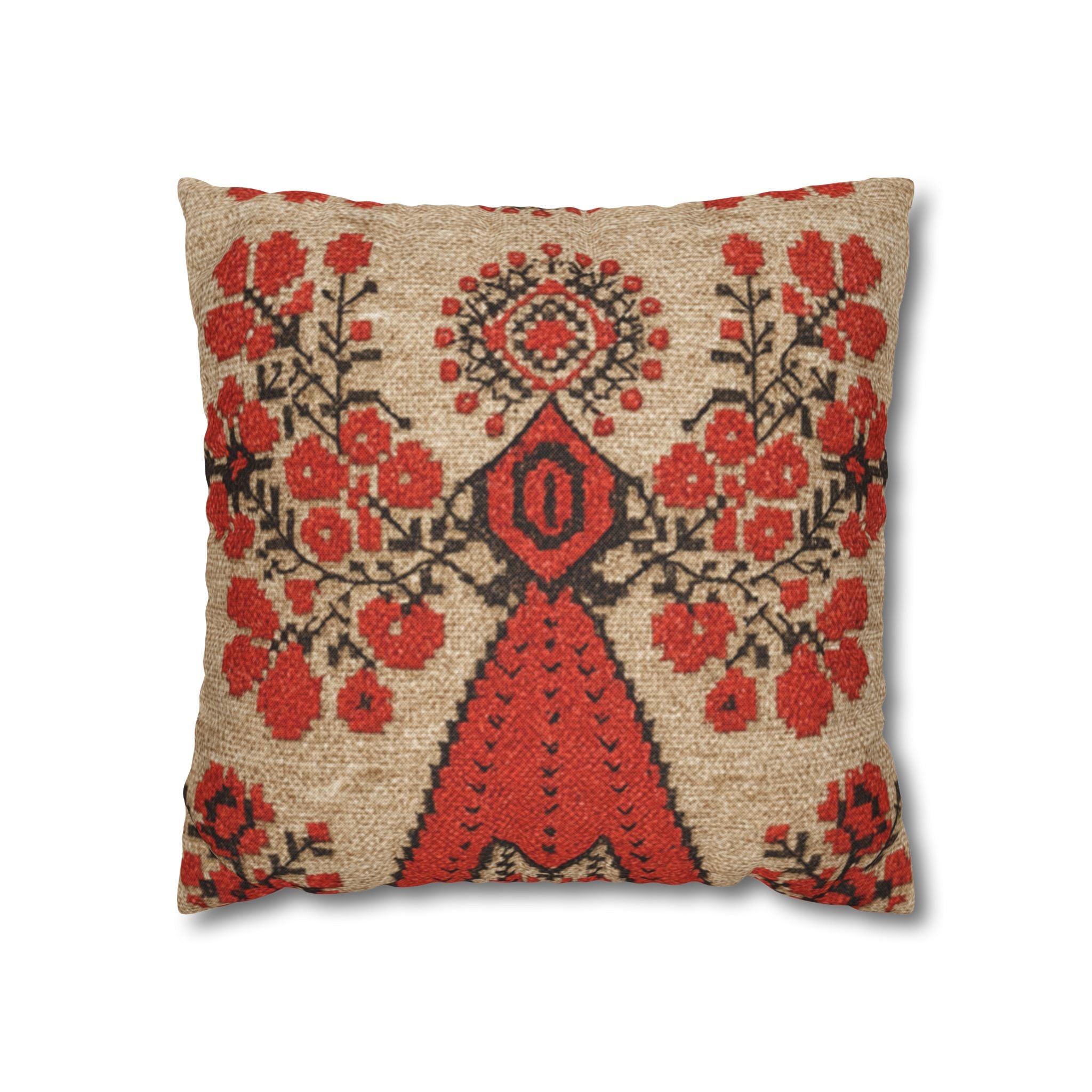 Berehynia Pillowcase, Ukrainian Protective Symbol, Red Black Folk Art Throw Pillow Cover for Home