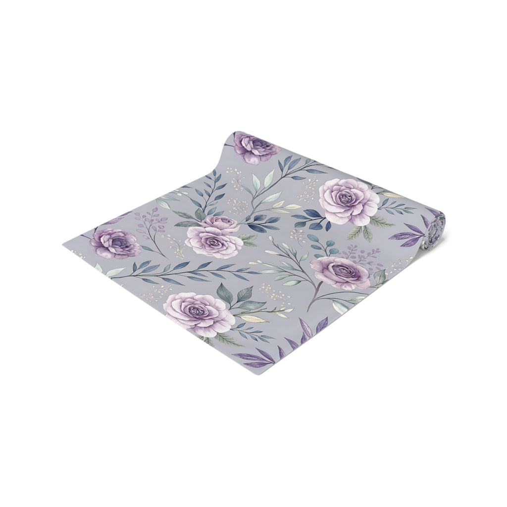 BLUESKYDEZIGN Purple Rose Floral Table Runner - Elegant Spring Wedding Decor