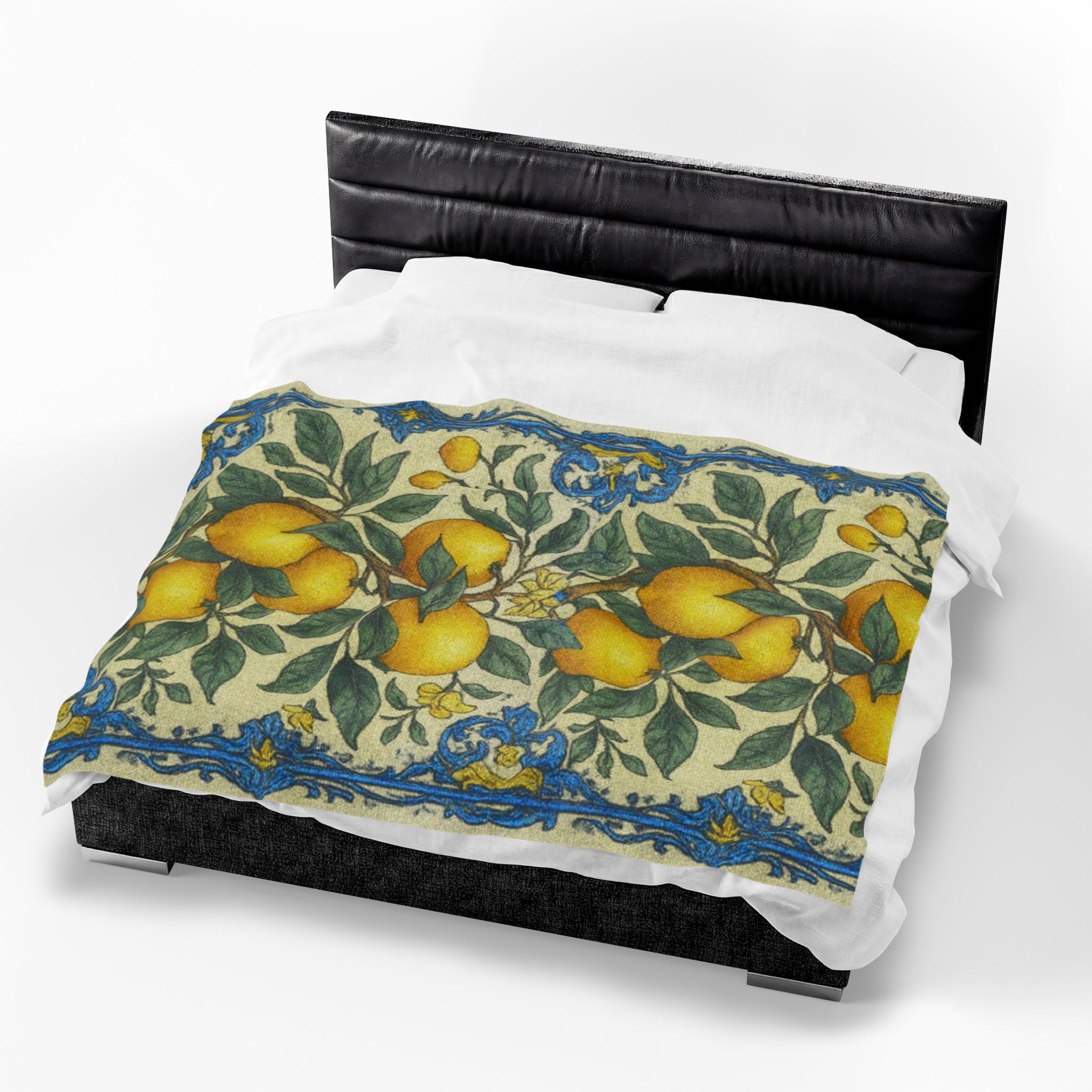 Citrus Riviera Orange Blossom Velveteen Plush Blanket – Mediterranean Botanical Throw | William Morris Style