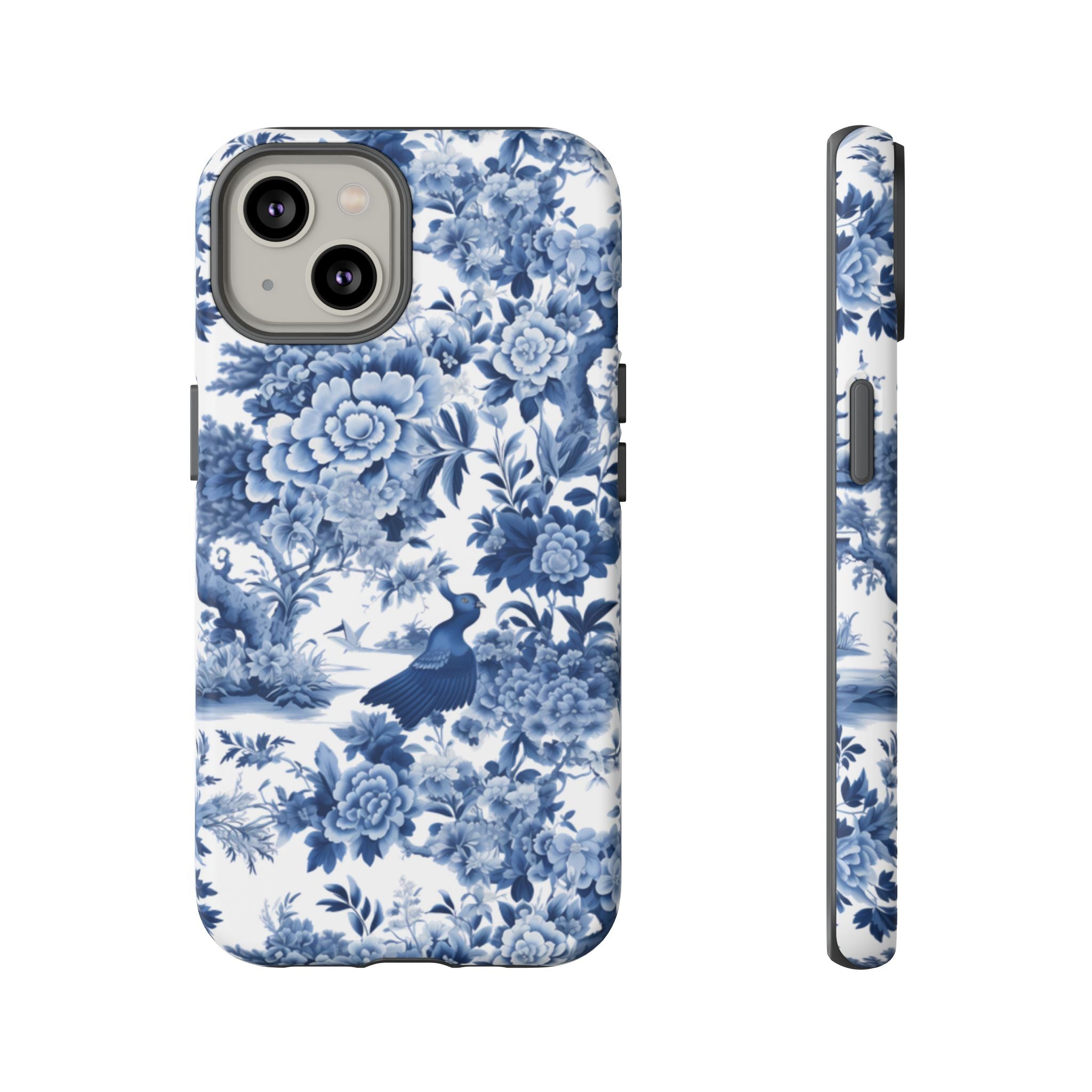 Blue Toile Floral Phone Case, Chinoiserie Style, Tough Case