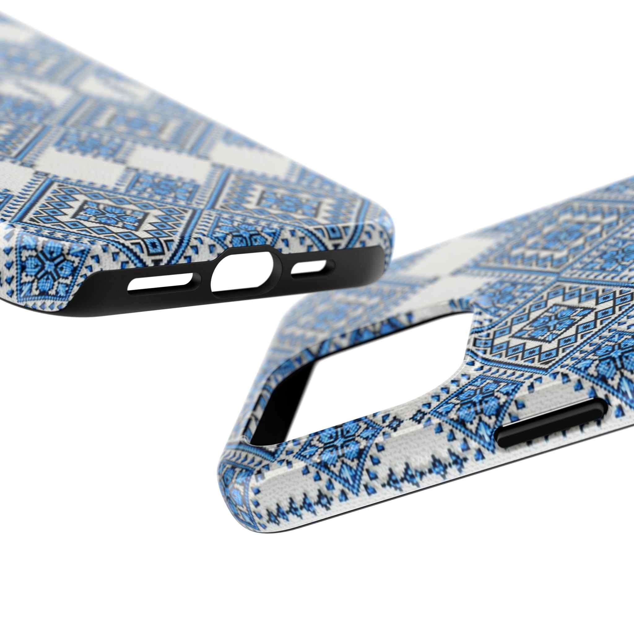 BLUESKYDEZIGN | Blue Sky Folk Art Phone Case | Ukrainian Heritage Geometric Embroidery iPhone Cover | Artist-Designed