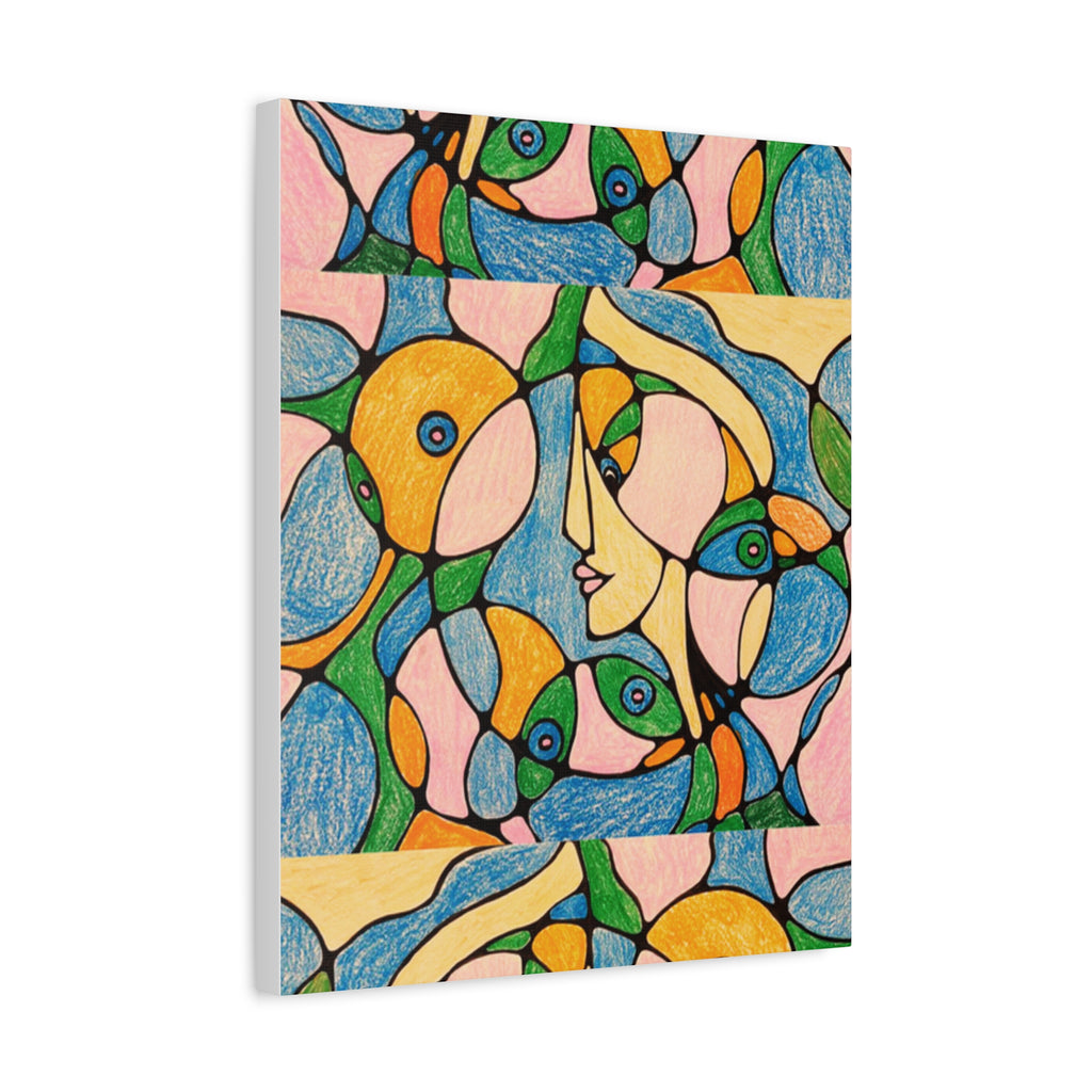 Abstract Colorful Faces Canvas Art, Vibrant Modern Wall Decor, Surreal Cubist Style Matte Print, Stretched 1.25" Ready to Hang