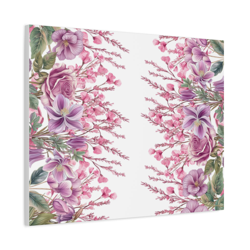 Floral Matte Canvas Wall Art, Pink Purple Botanical Print, Modern Symmetrical Flower Design, Stretched 1.25" Canvas Home Decor