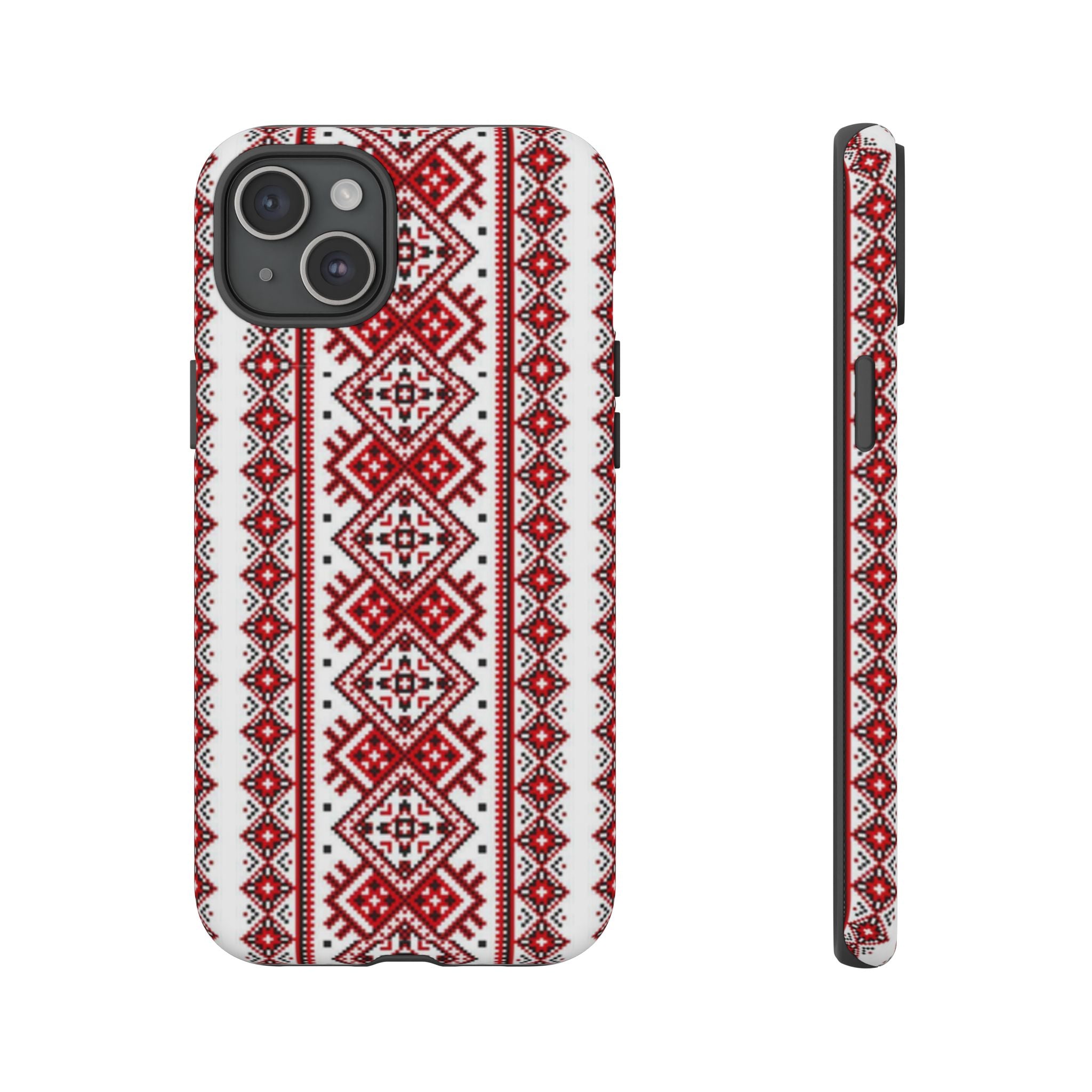 Ukrainian Embroidery iPhone Case  Red Black Traditional Pattern Protective Phone Cover, Gift idea
