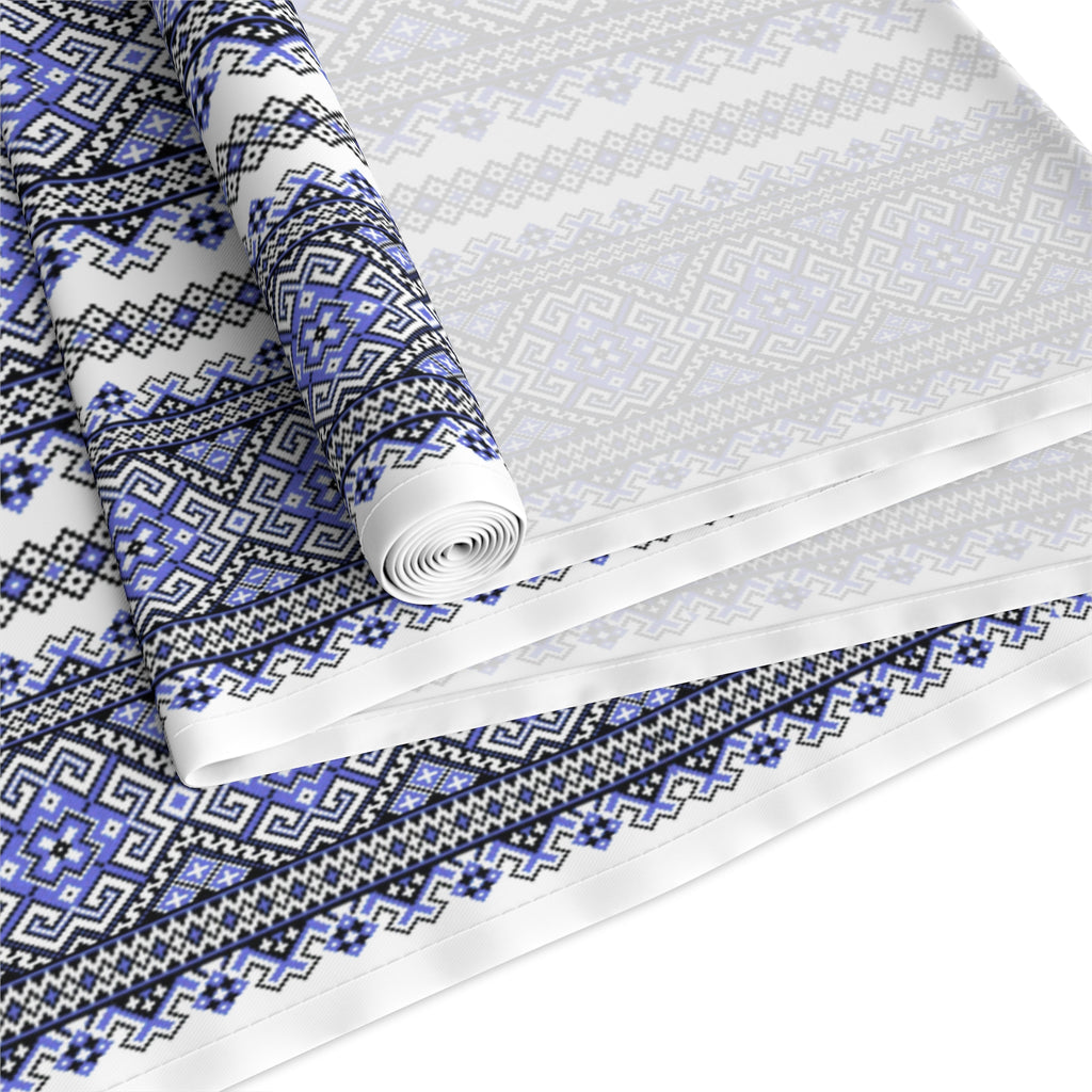 Stasia Blue Table Runner | Ukrainian Folk Embroidery | Indigo Geometric Dining Linen