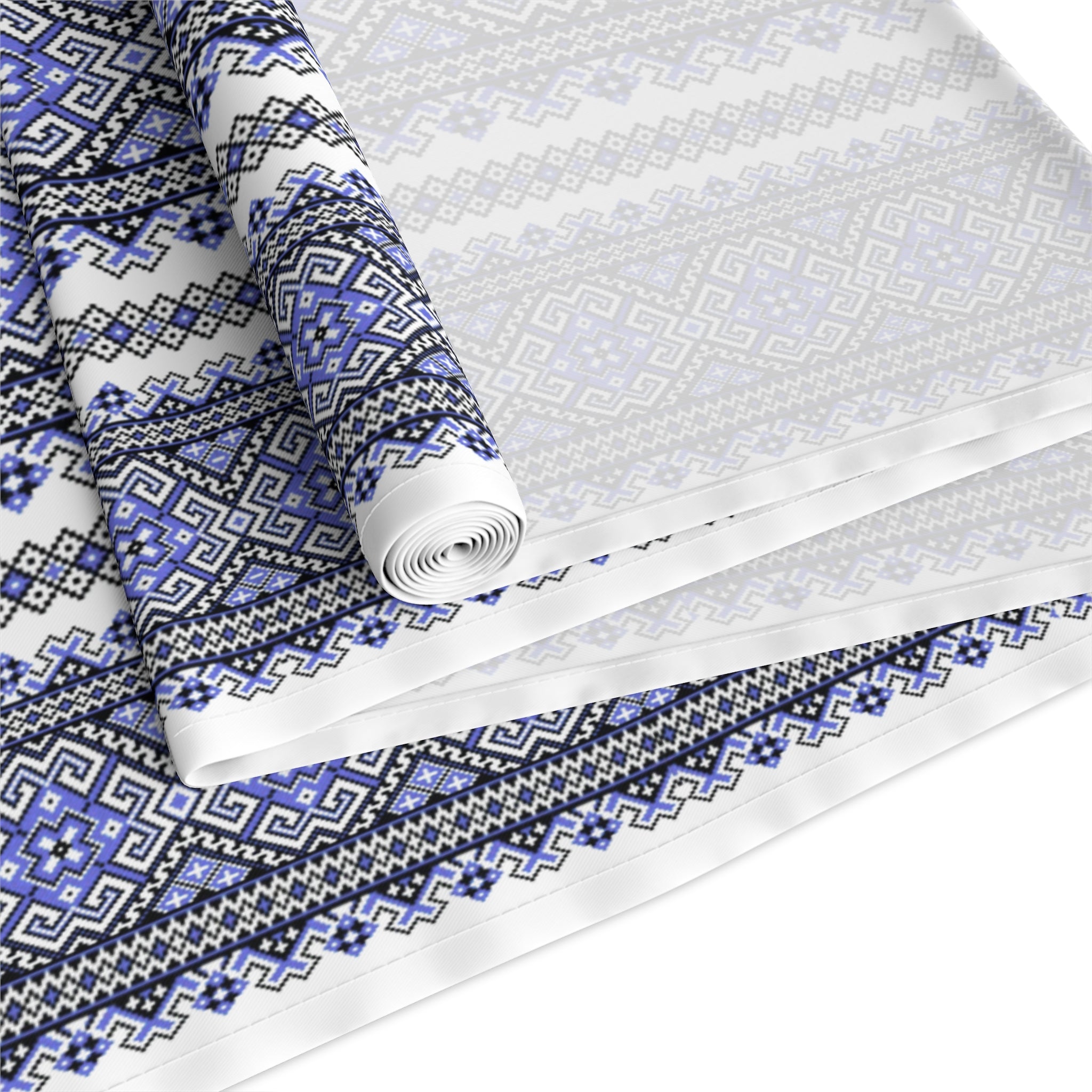 Stasia Blue Table Runner | Ukrainian Folk Embroidery | Indigo Geometric Dining Linen