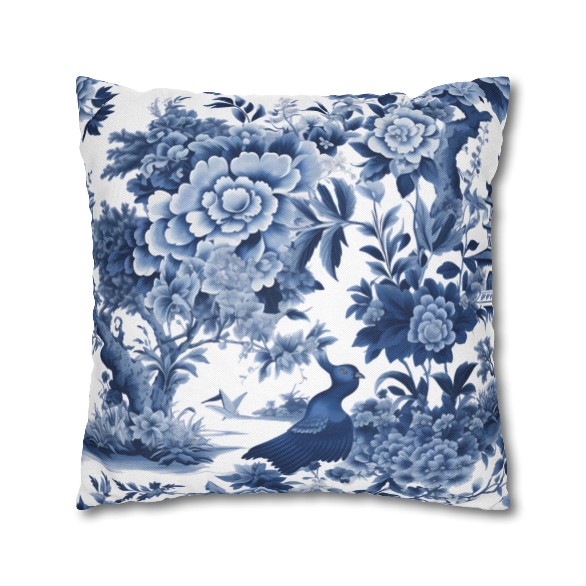 Blue Watercolor Floral Pillow Cover | Vintage Botanical Double-Sided Cushion Case | Cottagecore Bedroom Decor