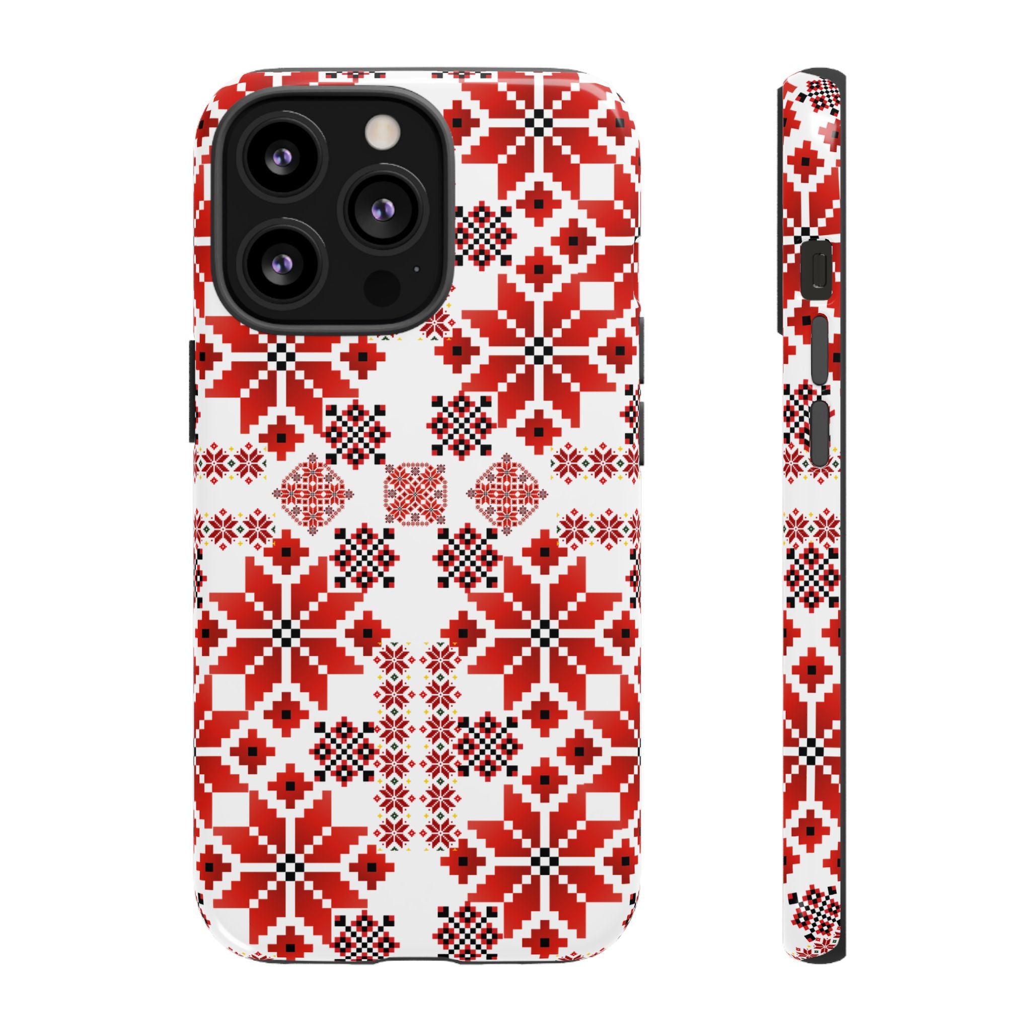 Ukrainian Embroidery Phone Case • Red Black Folk Pattern • Protective Slavic Geometric Cover for iPhone & Samsung
