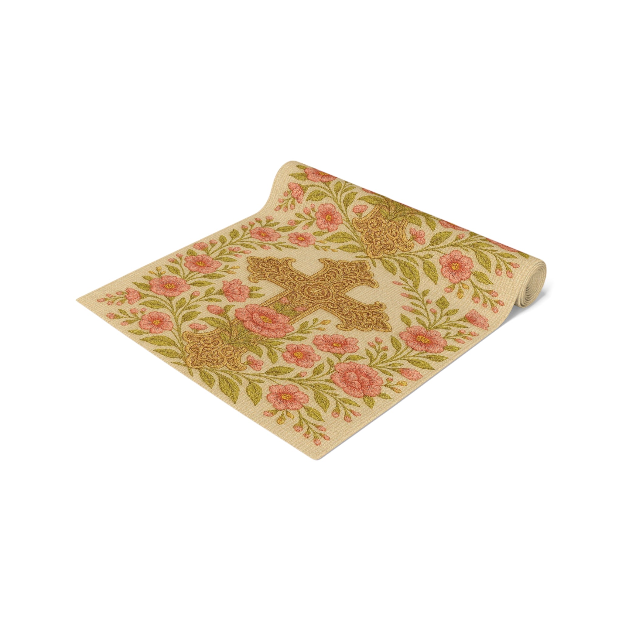 Blessed Home Floral Cross Table Runner | Vintage Rose Easter & Religious Decor | Cotton & Polyester | 2 Sizes