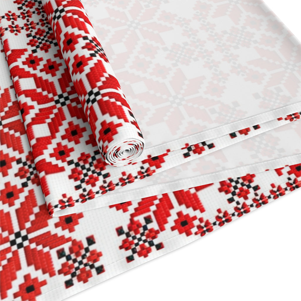 Mariia Red Ukrainian Pattern Table Runner – Traditional Geometric Terracotta & Cream Design