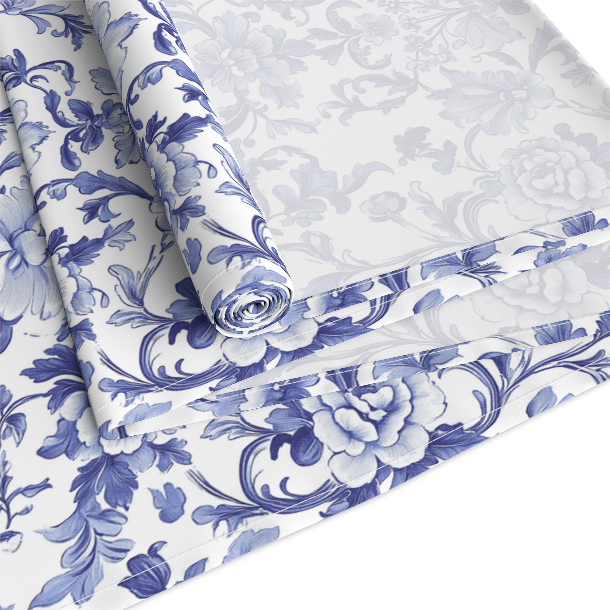 BLUESKYDEZIGN Blue Floral Tile Table Runner - Delft Porcelain Inspired Decor