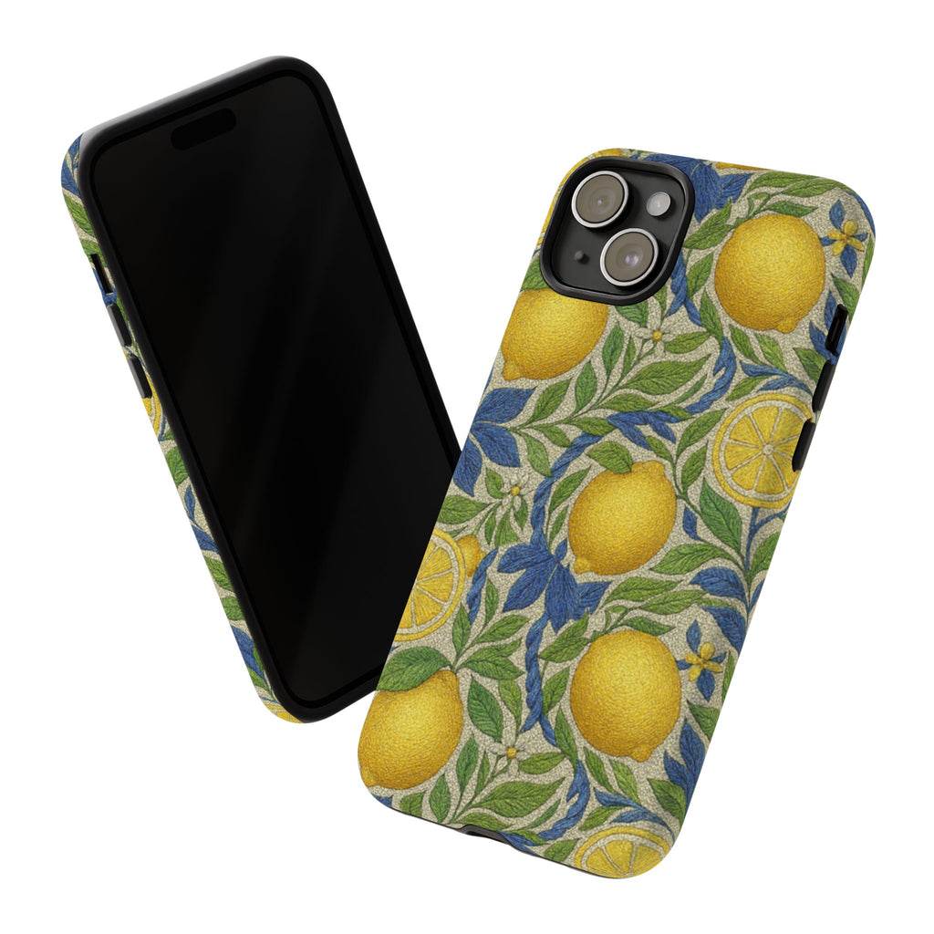 Citrus Riviera Lemon Blossom Tough Phone Case – Mediterranean Botanical 3D Full-Wrap Shockproof Cover | iPhone 14-17