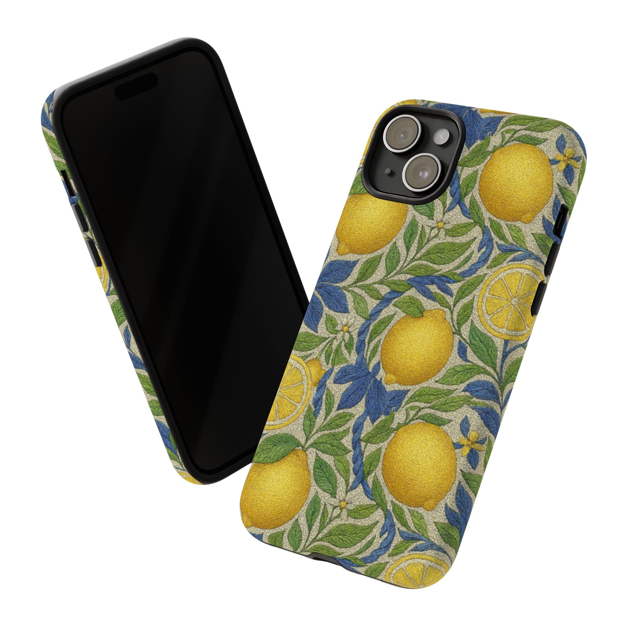Citrus Riviera Lemon Blossom Tough Phone Case – Mediterranean Botanical 3D Full-Wrap Shockproof Cover | iPhone 14-17