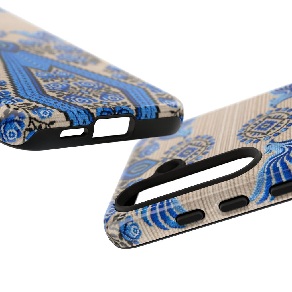 Ukrainian Phone Case  Blue Black Berehynia Design, Falcons & Roses Folk Art, Slavic Embroidery Style Protective Cover