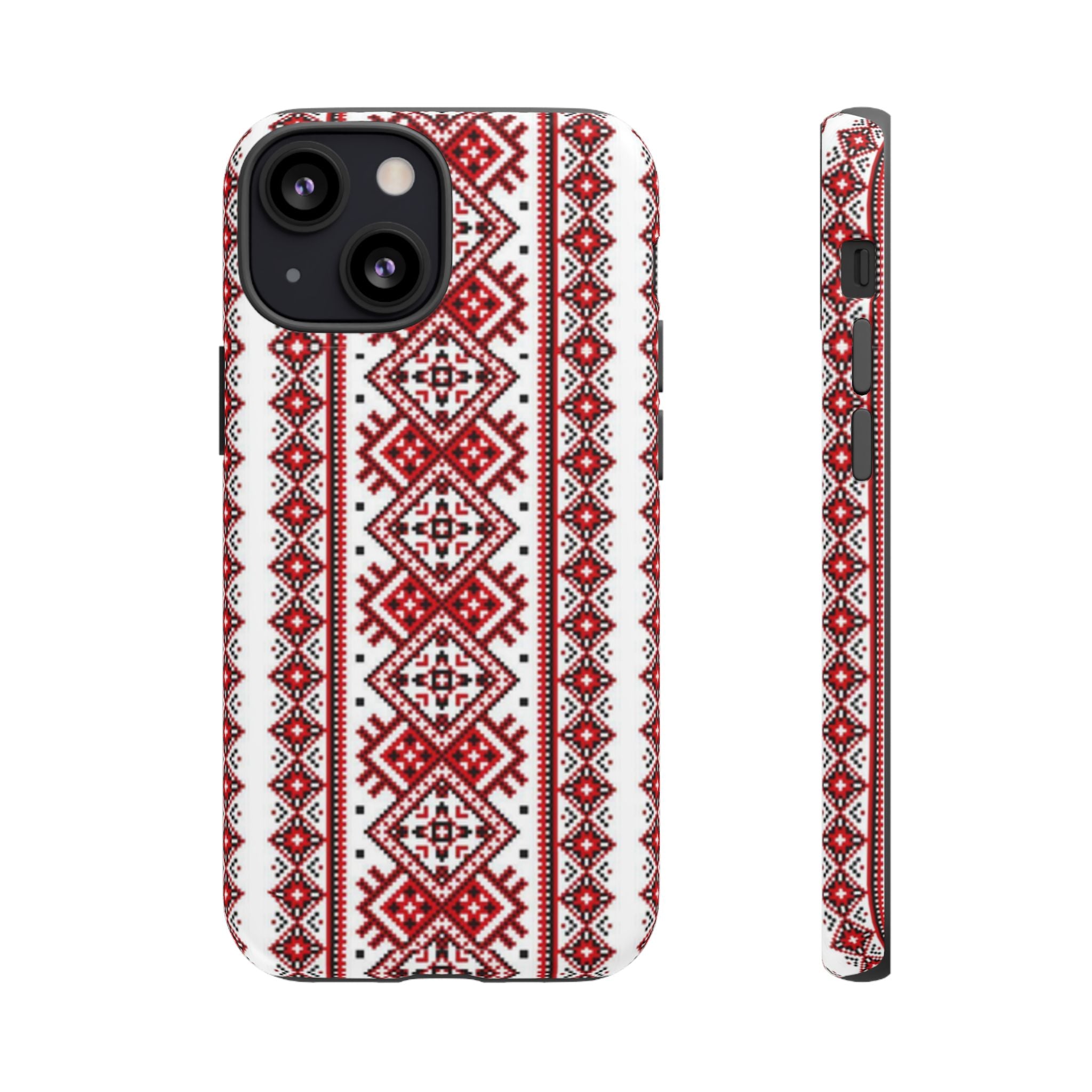 Ukrainian Embroidery iPhone Case  Red Black Traditional Pattern Protective Phone Cover, Gift idea