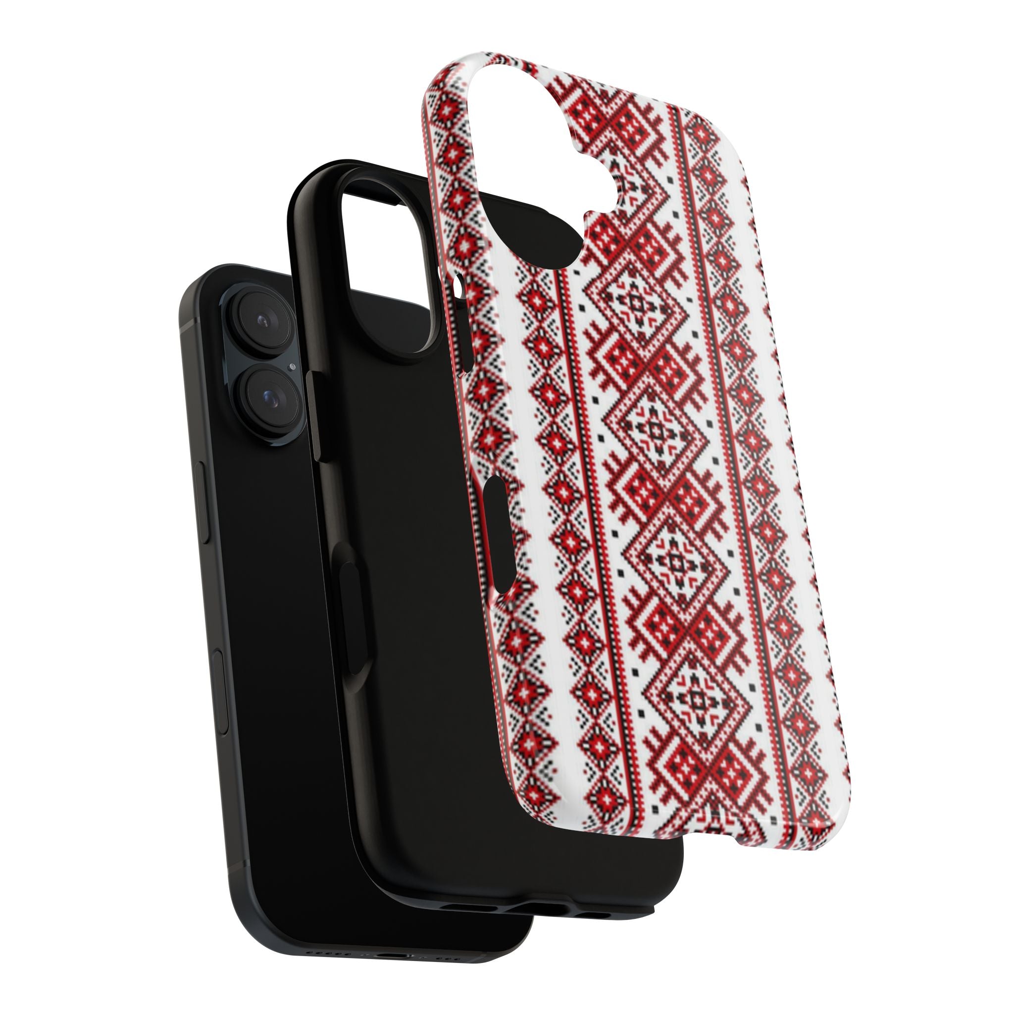 BLUESKYDEZIGN Ukrainian iPhone Case - Red Black Embroidery Folk Design, Slavic Heritage Phone Cover