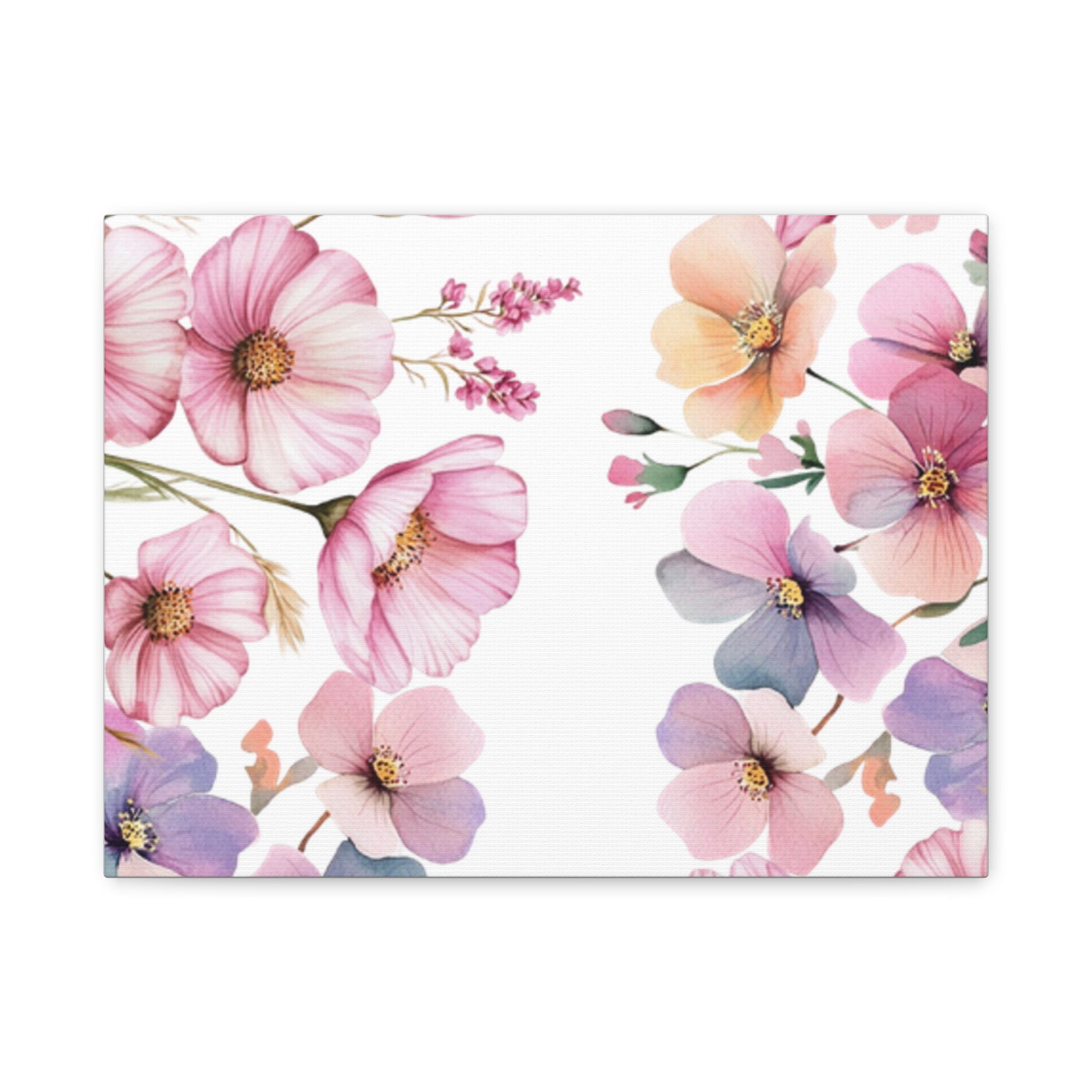 Pastel Floral Matte Canvas Wall Art, Soft Botanical Print, Modern Home Decor, Watercolor Flower Artwork, Stretched 1.25" Canvas