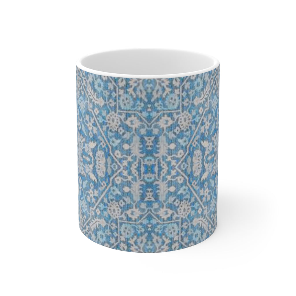 BLUESKYDEZIGN Grandmother's Heritage Mug - Blue Floral Tile Pattern, Wabi-Sabi Ceramic Coffee Cup