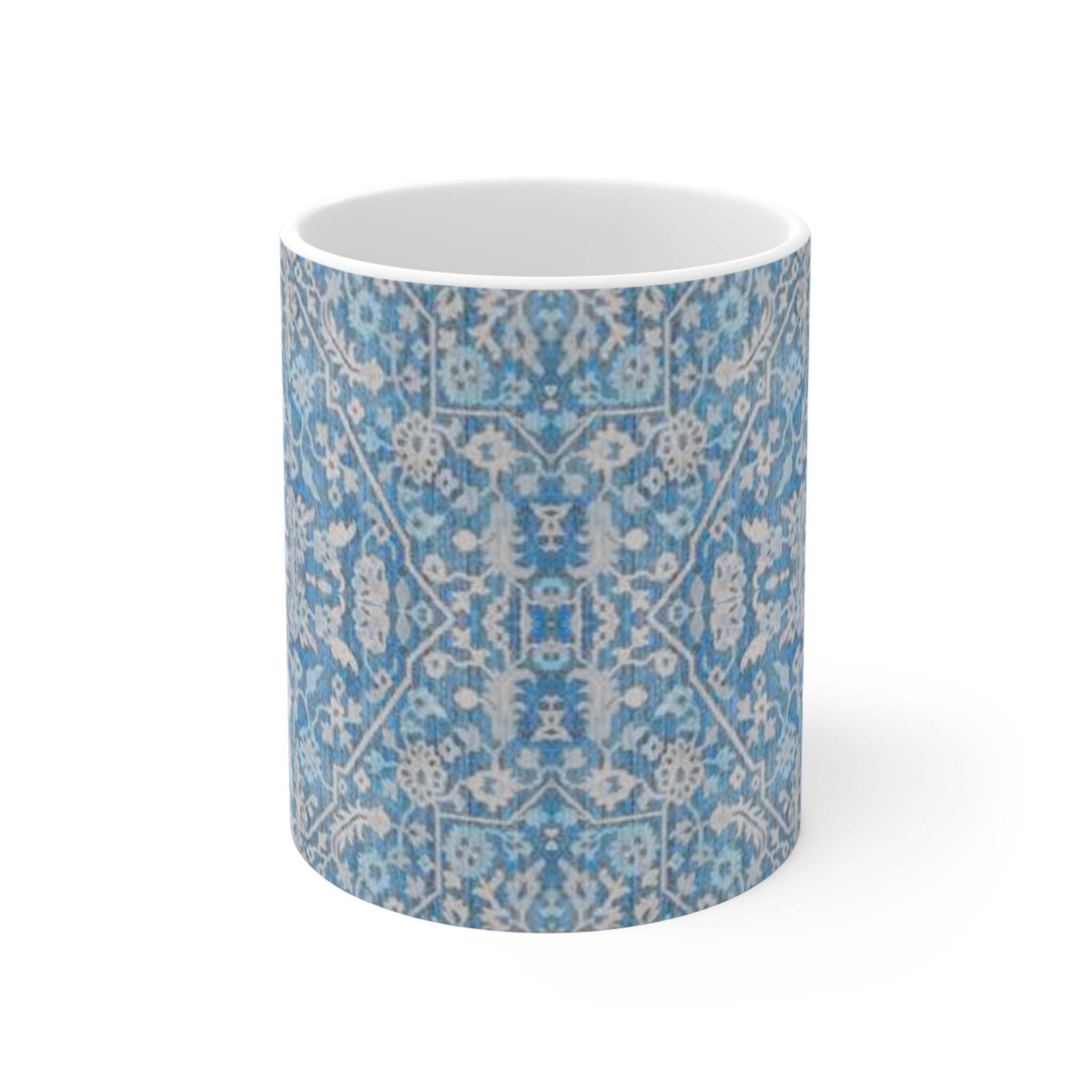 BLUESKYDEZIGN Grandmother's Heritage Mug - Blue Floral Tile Pattern, Wabi-Sabi Ceramic Coffee Cup