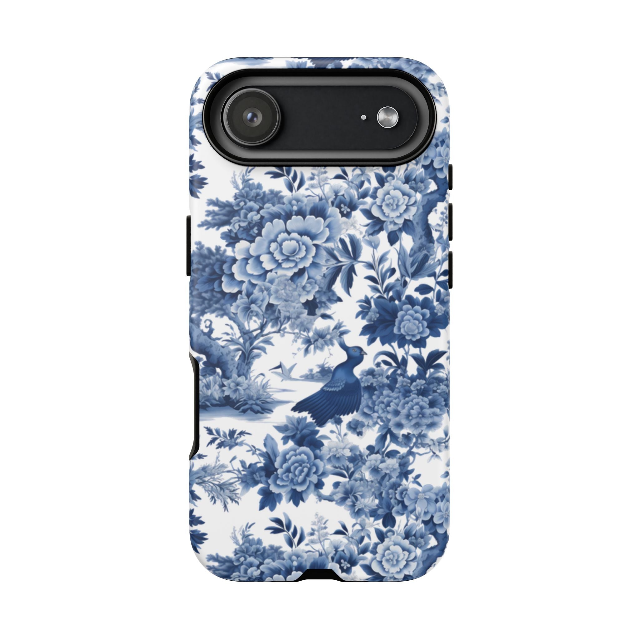 Blue Toile Floral Phone Case, Chinoiserie Style, Tough Case