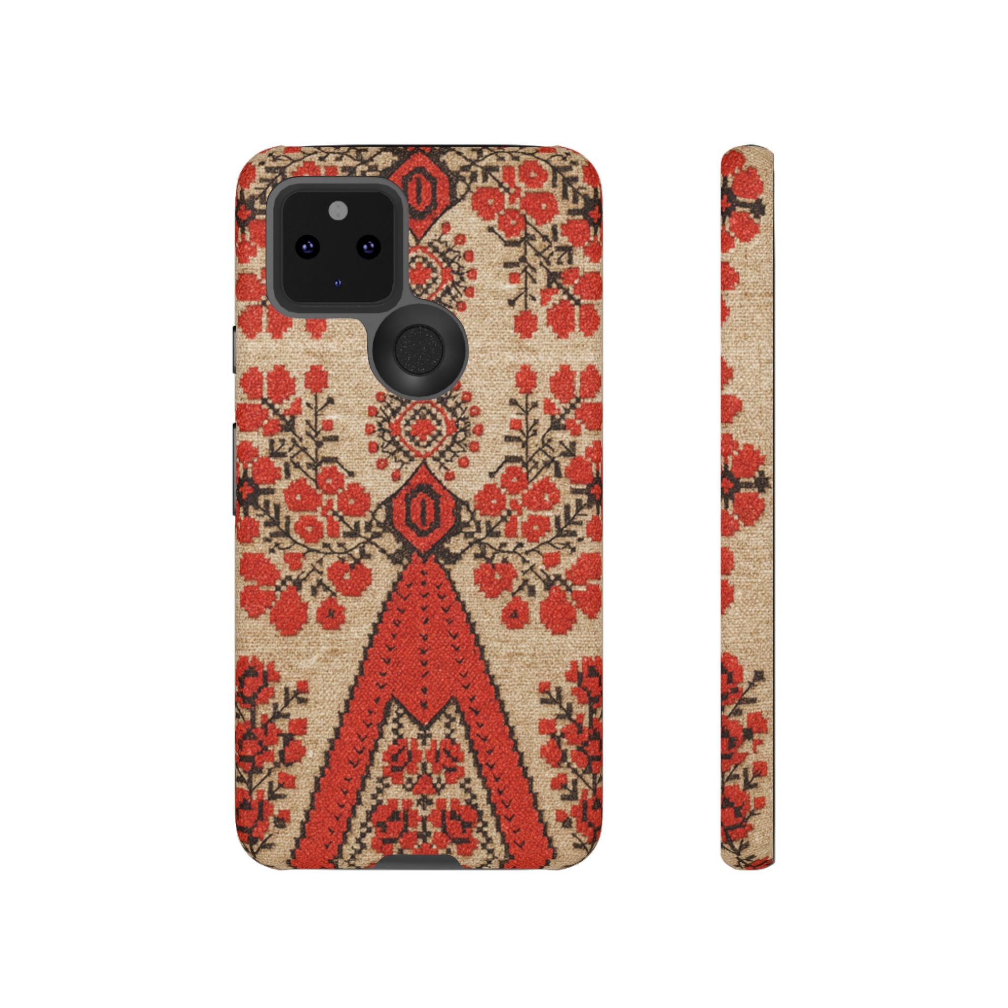 Ukrainian Embroidery Phone Case • Red Black Folk Pattern • Protective Cover with Traditional Berehynia Floral Motifs