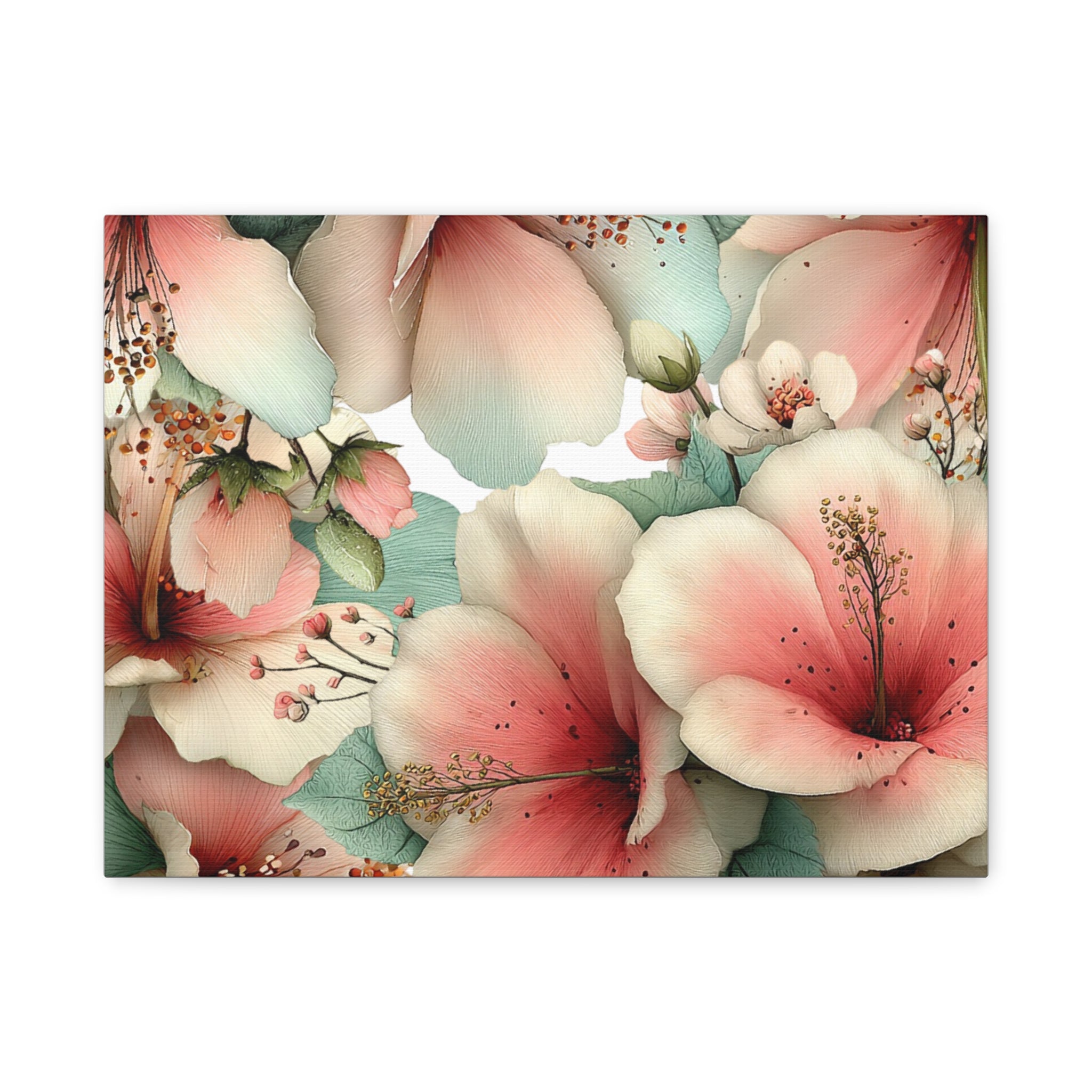 Pastel Floral Matte Canvas Wall Art, Soft Botanical Print, Modern Home Decor, Watercolor Flower Artwork, Stretched 1.25" Canvas