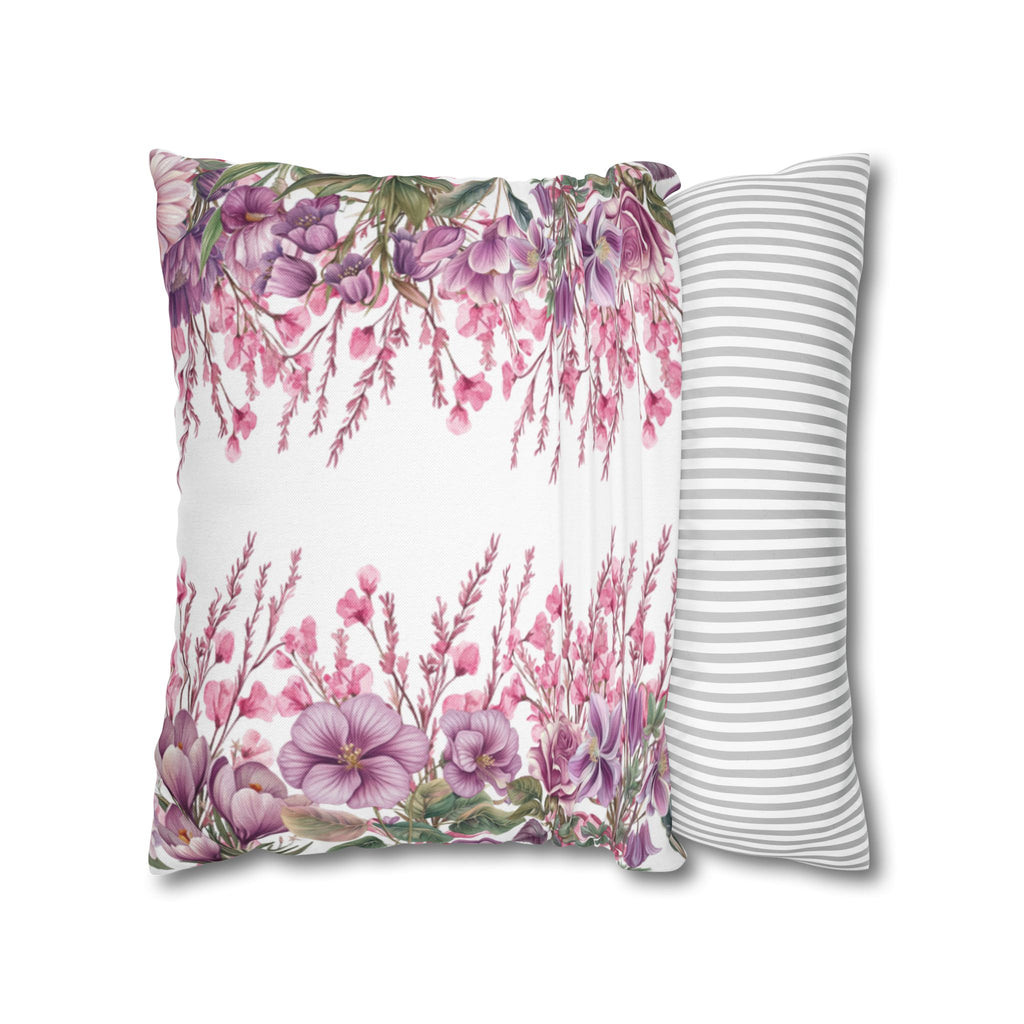 Spring Floral Pillowcase 1piece, Polyester Cushion Cover, Pink  Purple Flowers, Spring Home Decor
