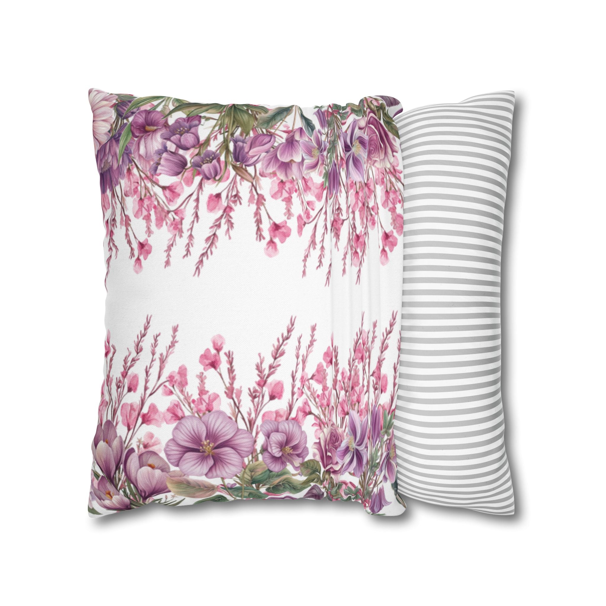 Spring Floral Pillowcase 1piece, Polyester Cushion Cover, Pink  Purple Flowers, Spring Home Decor
