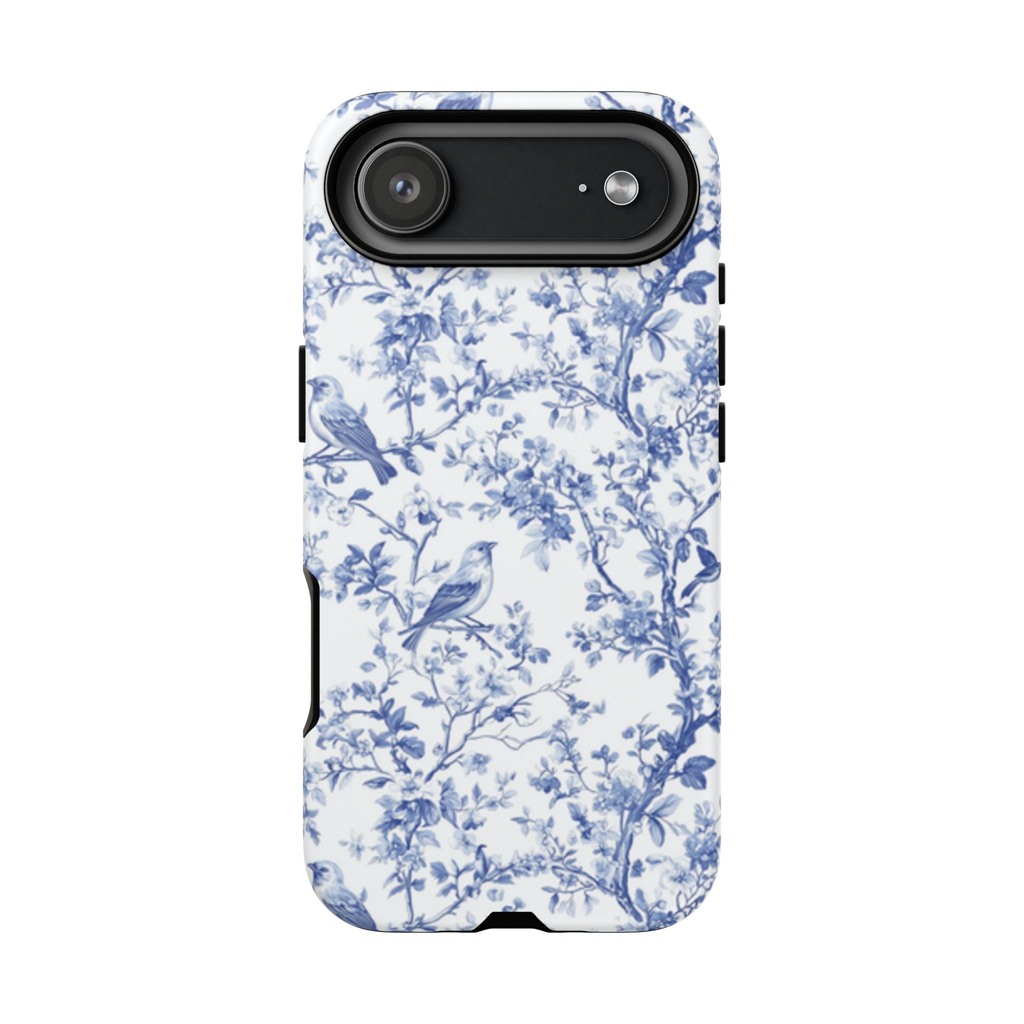Blue Floral Vine Phone Case, Toile-inspired romantic floral Marbleized Branch Pattern