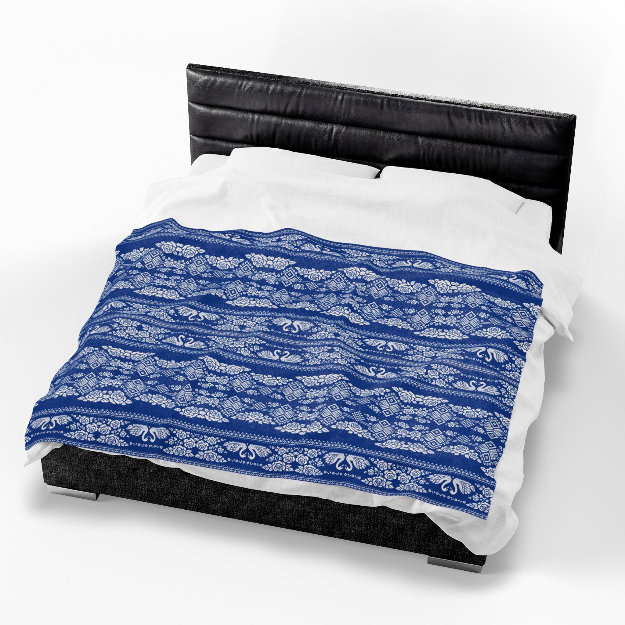 Wedding Swans Plush Blanket  Soft Velveteen Throw, Blue  White, Home Decor, Bedroom, Living room, Housewarming