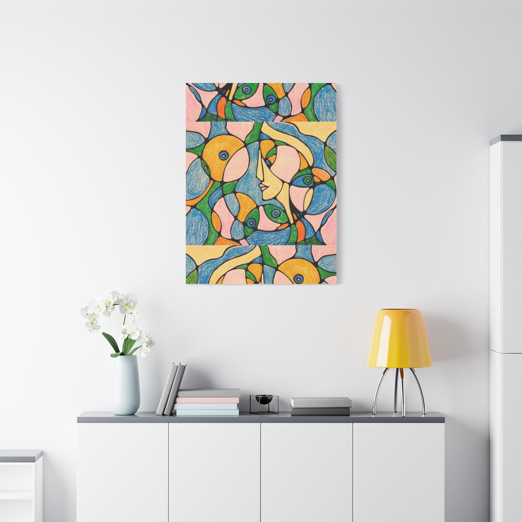 Abstract Colorful Faces Canvas Art, Vibrant Modern Wall Decor, Surreal Cubist Style Matte Print, Stretched 1.25" Ready to Hang