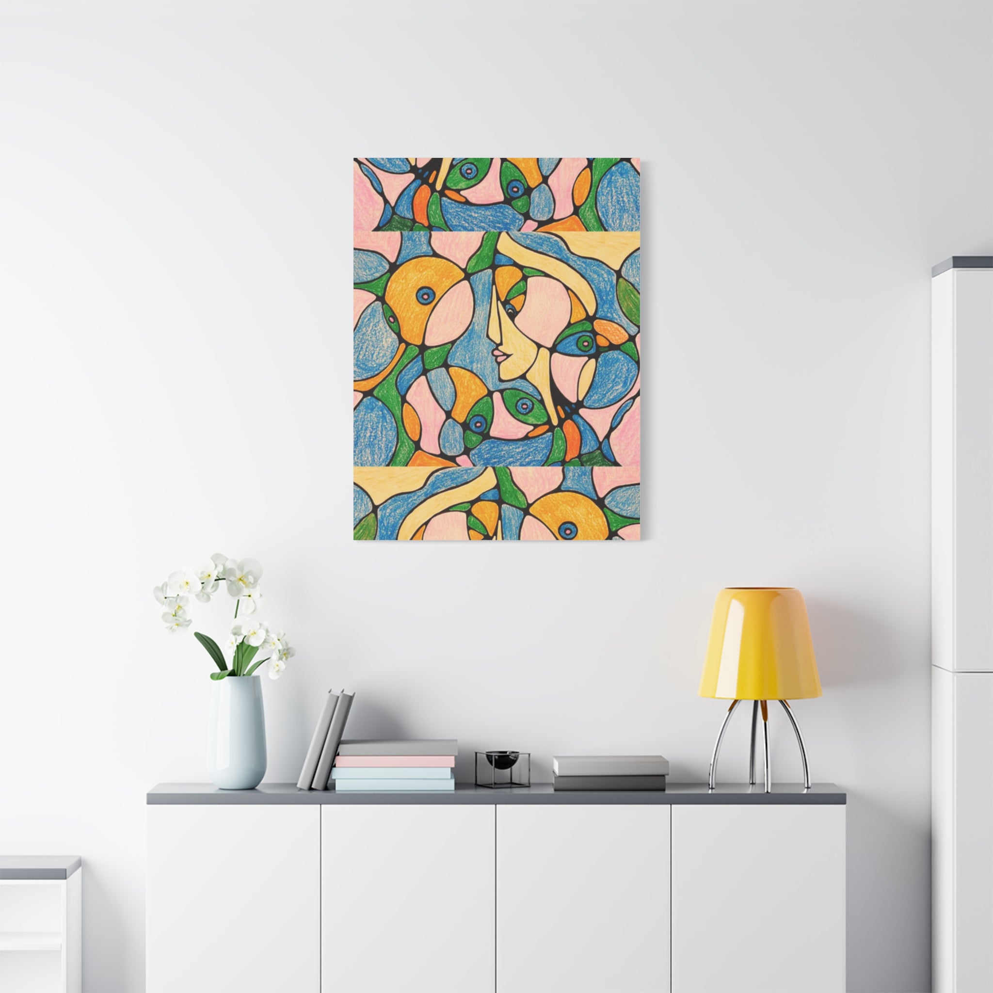 Abstract Colorful Faces Canvas Art, Vibrant Modern Wall Decor, Surreal Cubist Style Matte Print, Stretched 1.25" Ready to Hang